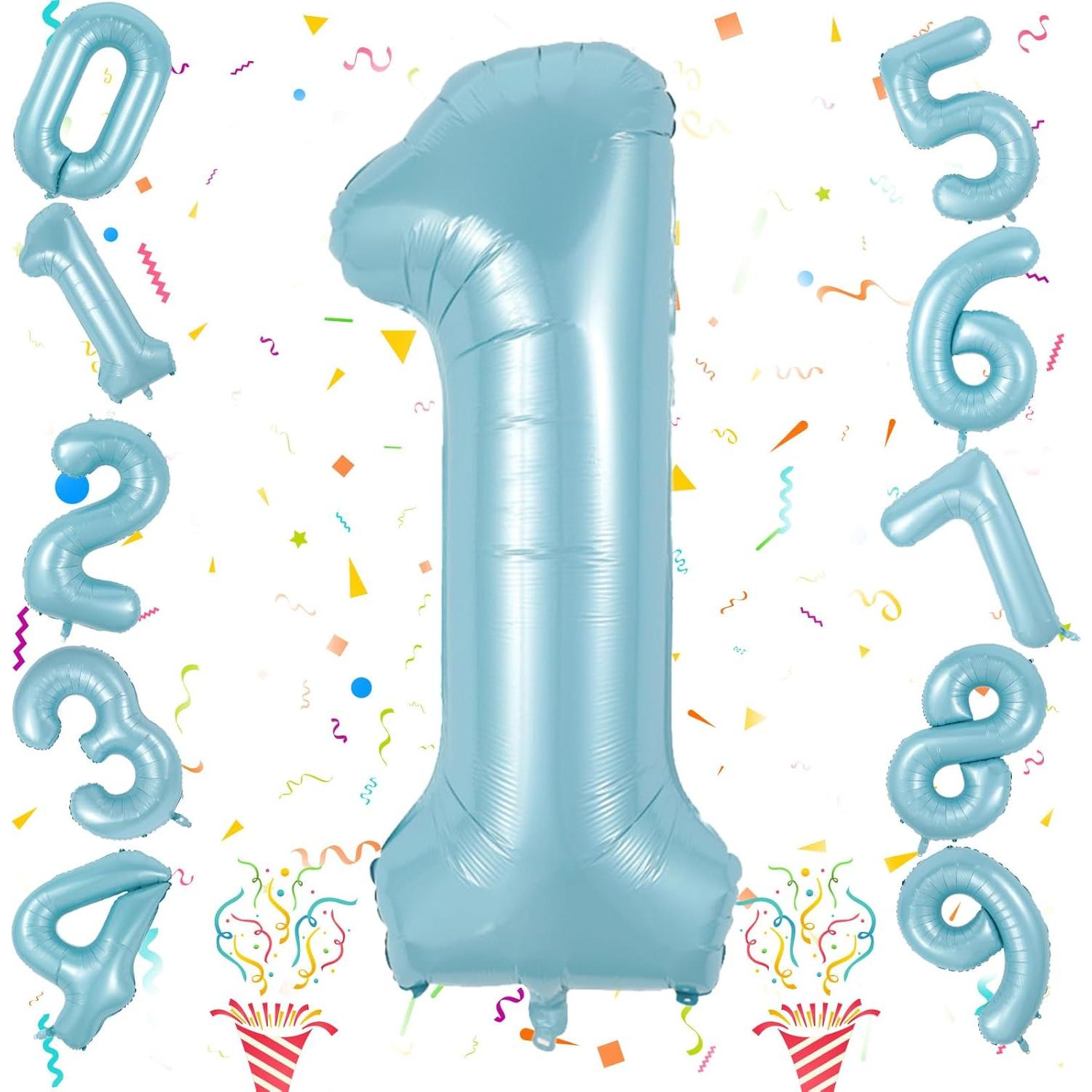 Globo Número 1 Azul Claro 101,6 cm Autoinflable Fiesta