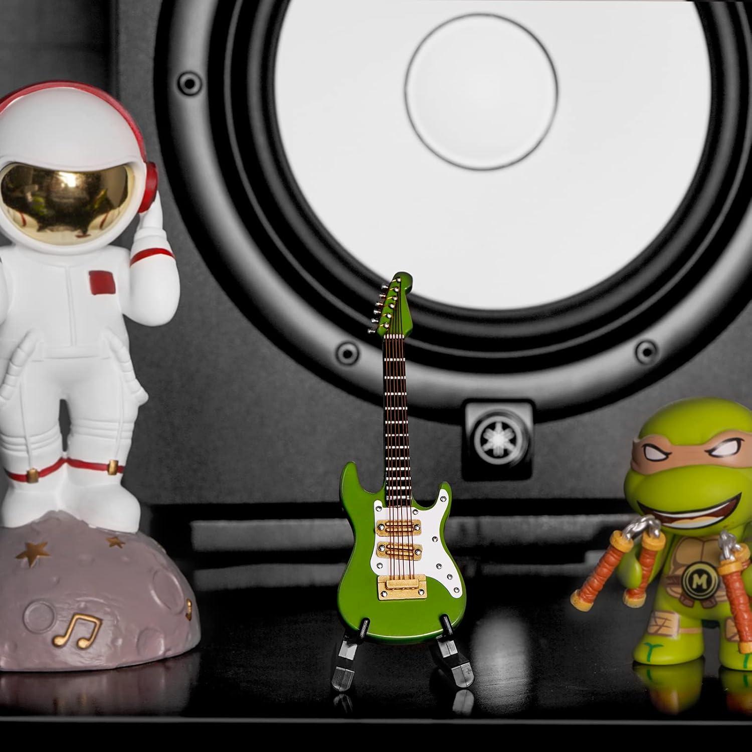 Guitarra Miniatura Musiin Verde con Soporte y Estuche
