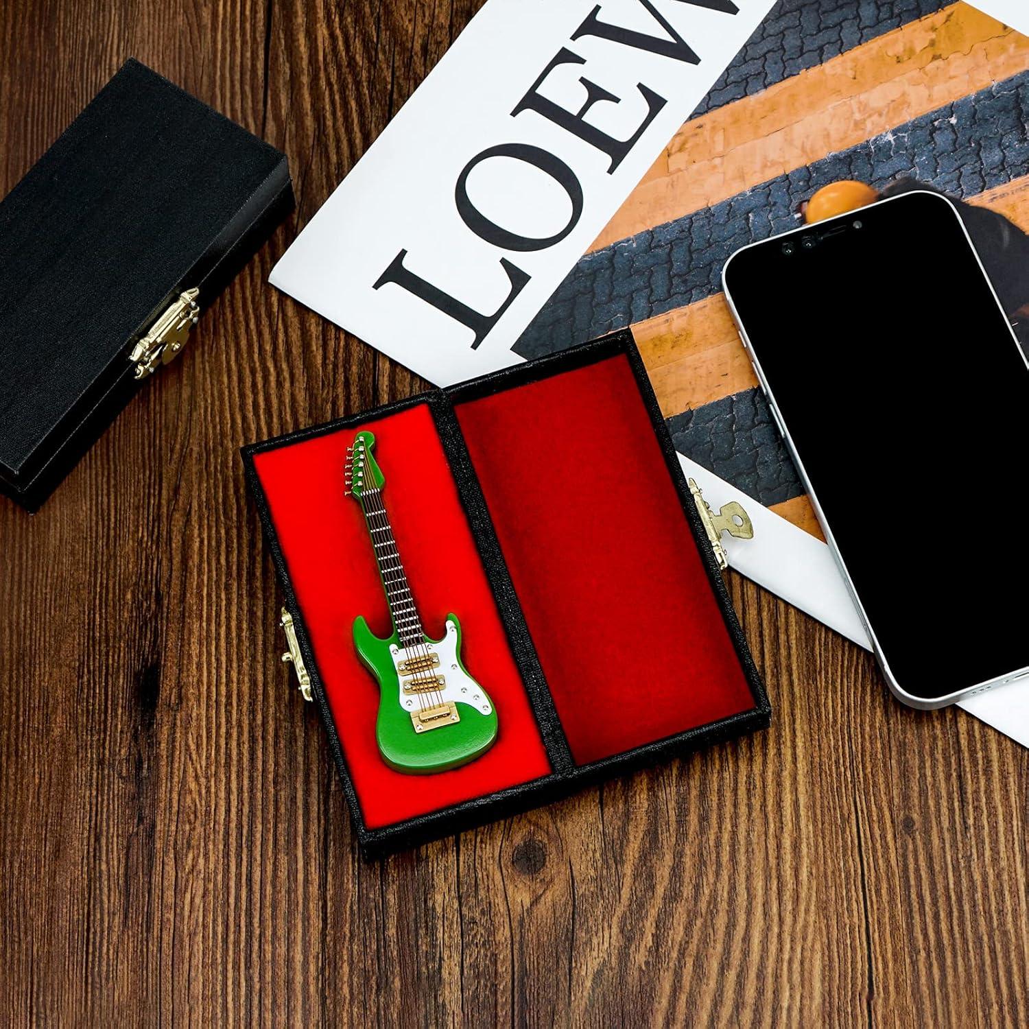 Guitarra Miniatura Musiin Verde con Soporte y Estuche