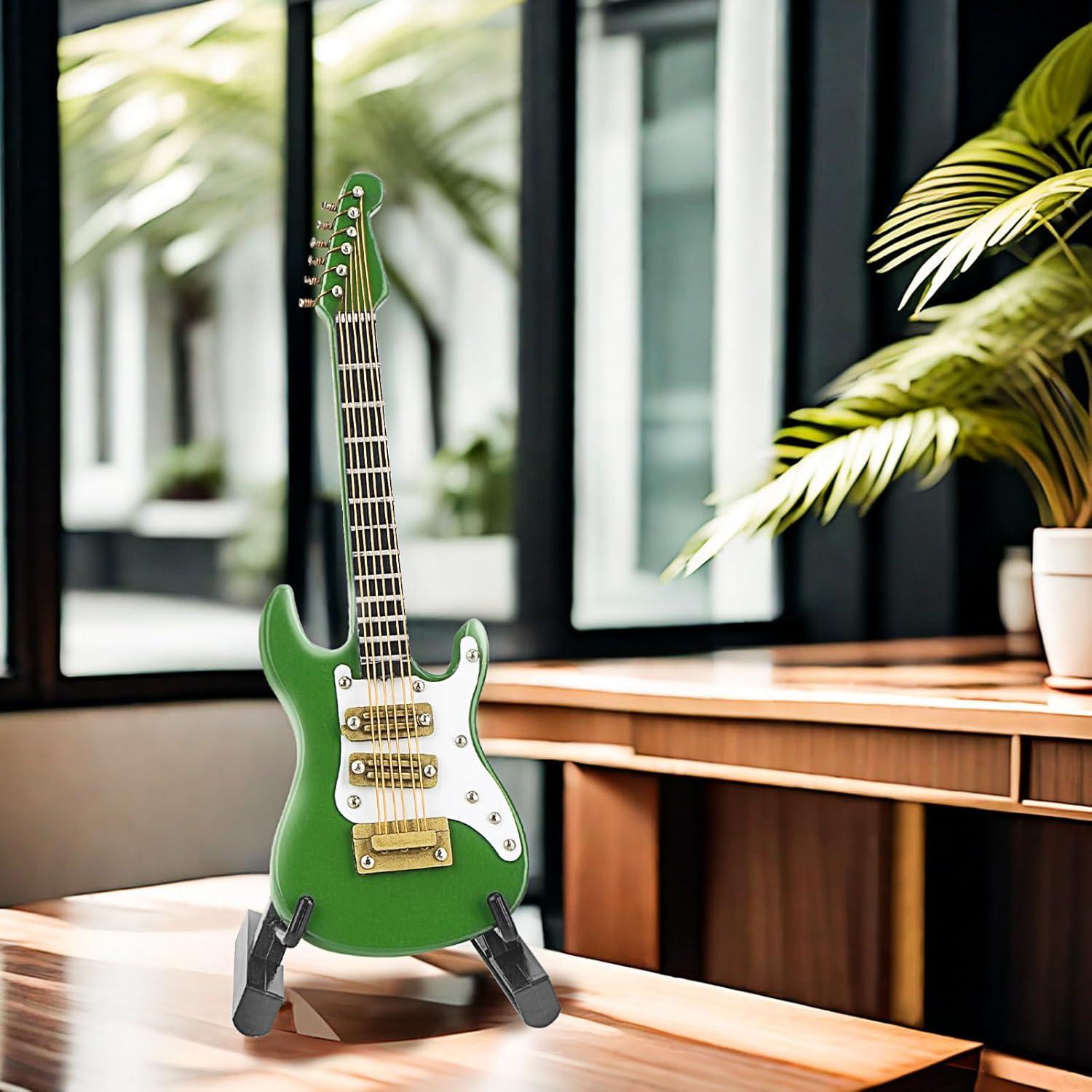 Guitarra Miniatura Musiin Verde con Soporte y Estuche