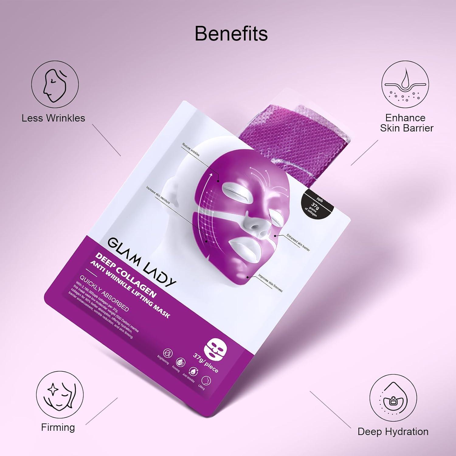 Mascarilla Facial Bio-Colágeno Glam Lady 37g Hidratante Antienvejecimiento