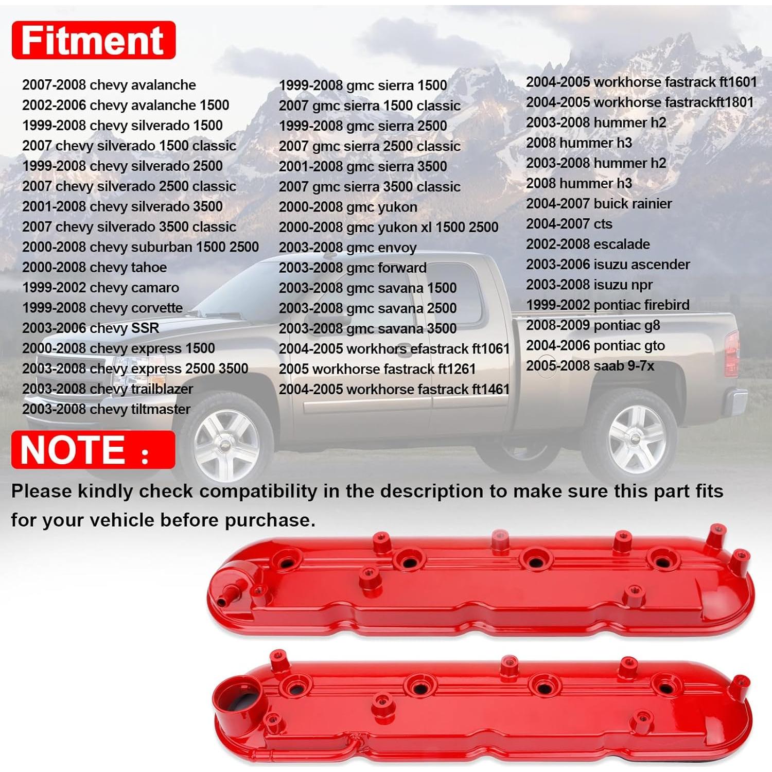 Juego de Cubiertas de Válvula MITZONE Rojo 2.5L a 6.2L