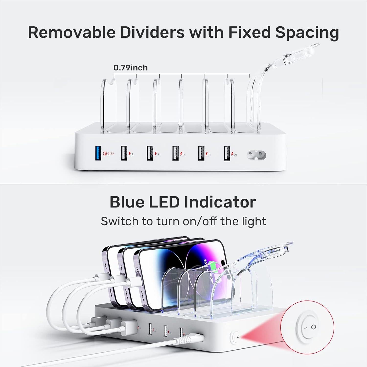 Estación de Carga Rápida Unitek 60W 6 Puertos QC3.0