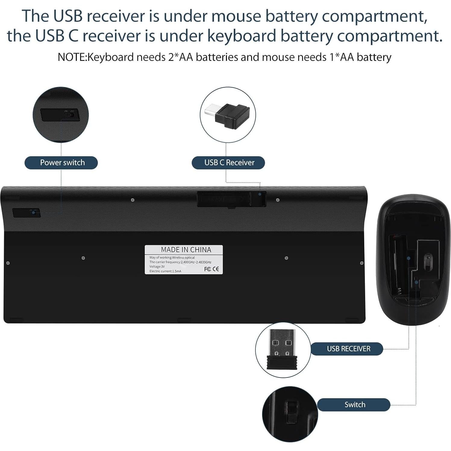 Combo Teclado y Ratón Inalámbrico Fonicer USB C y A