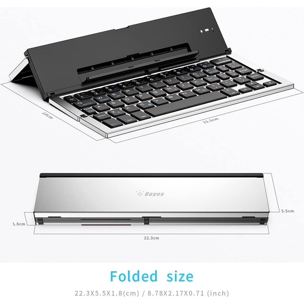 Teclado Bluetooth Geyes GK608 Plegable Aluminio Plata