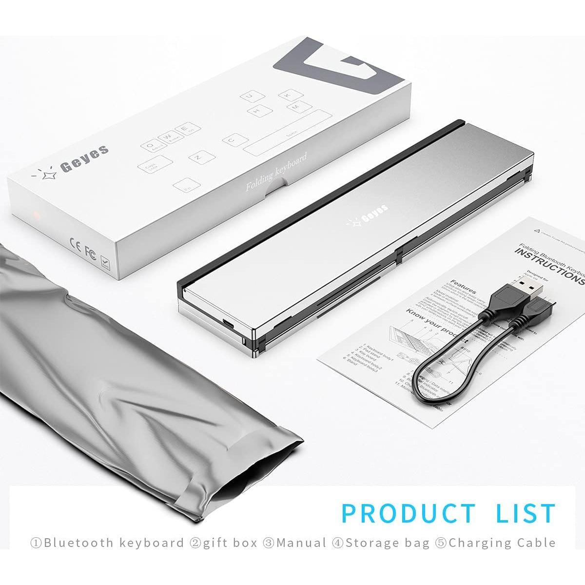 Teclado Bluetooth Geyes GK608 Plegable Aluminio Plata