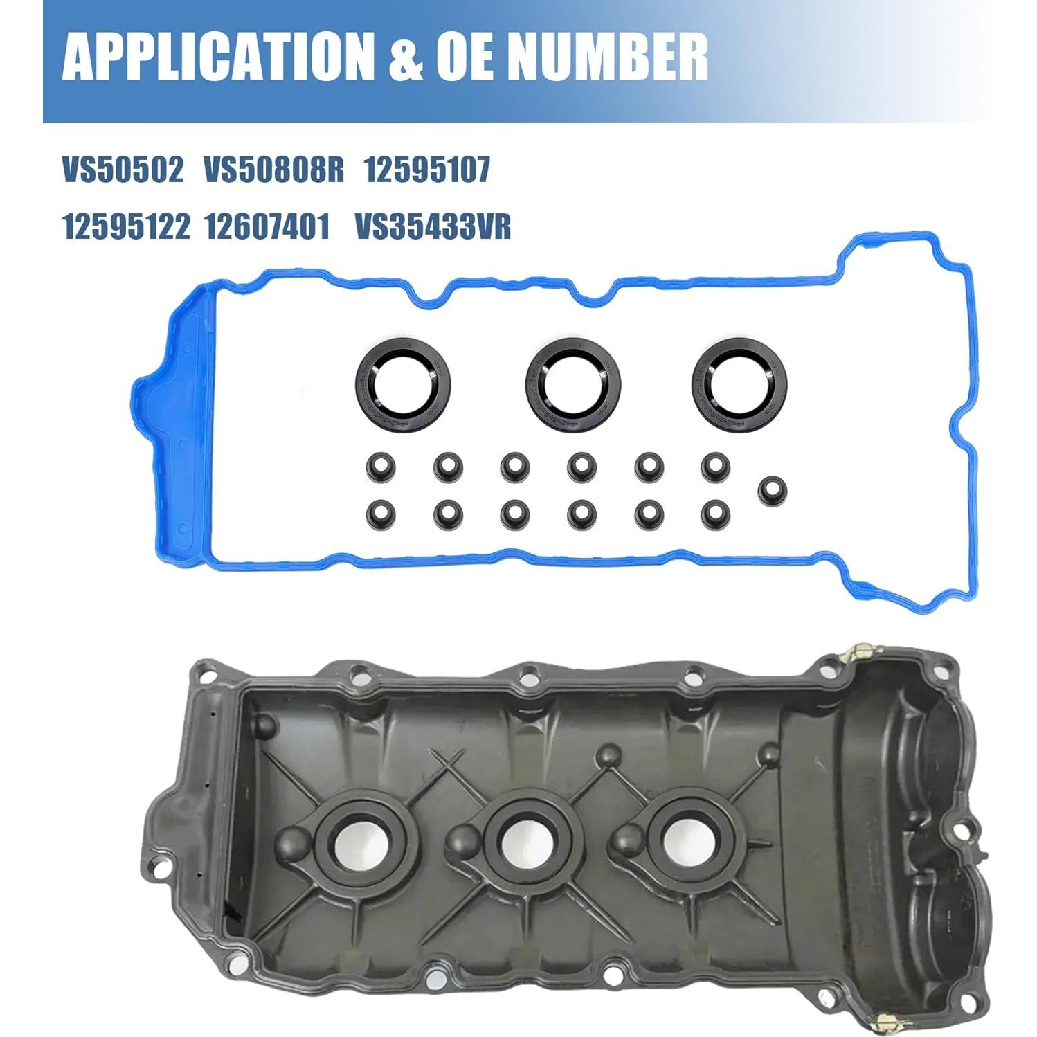 Sorello Engine Valve Cover Gasket Set Fit for Chevrolet Camaro Caprice Impala Traverse for Cadillac ATS CTS SRX STS XTS GMC Buick Saab Saturn 3.0L 3.6L V6 - Replace VS50502 VS50808R