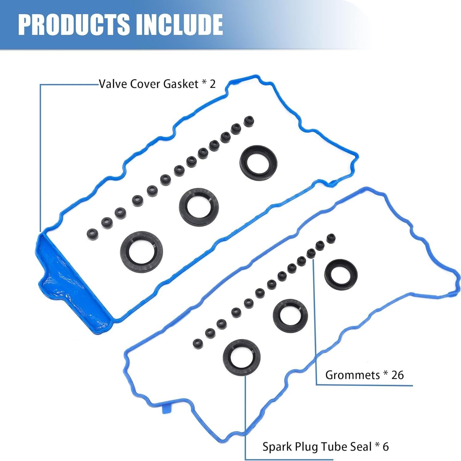 Sorello Engine Valve Cover Gasket Set Fit for Chevrolet Camaro Caprice Impala Traverse for Cadillac ATS CTS SRX STS XTS GMC Buick Saab Saturn 3.0L 3.6L V6 - Replace VS50502 VS50808R
