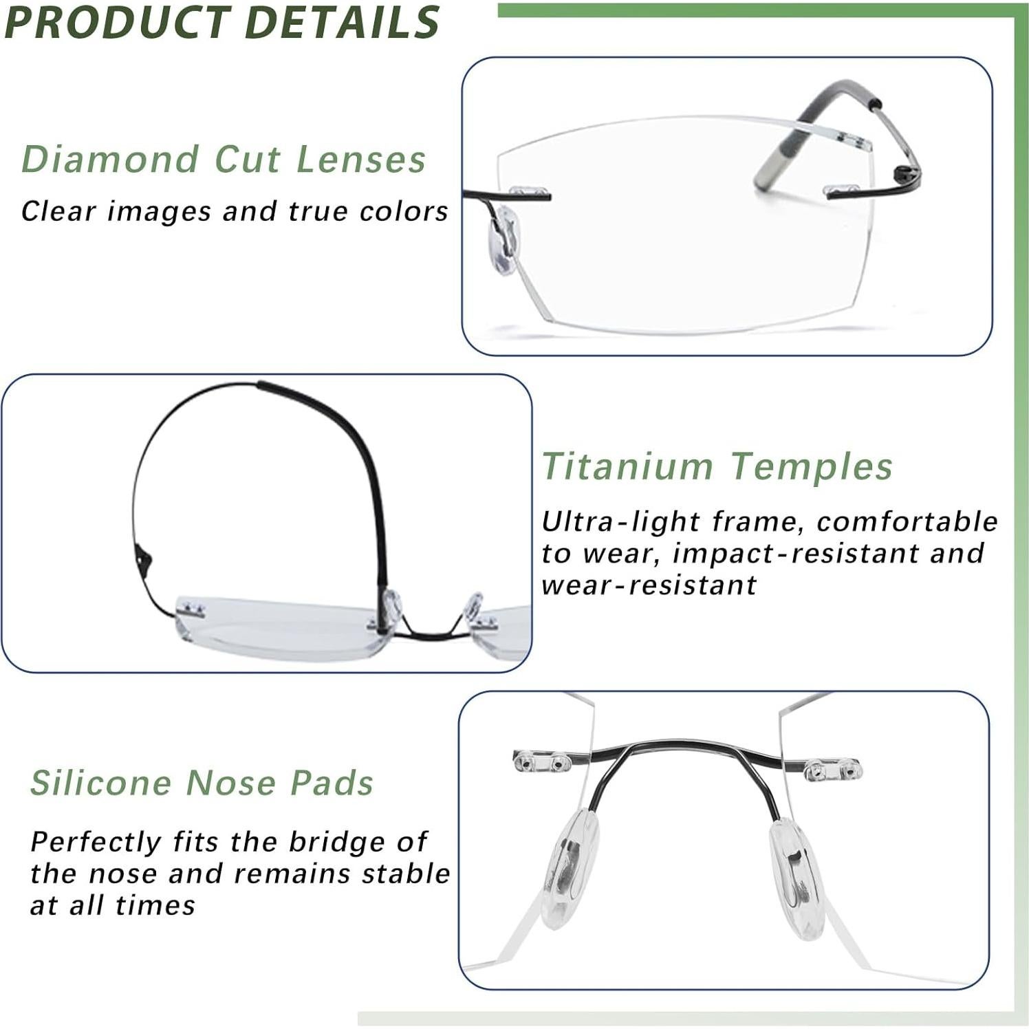 Gafas de lectura progresivas Titanio UV400 3.0x sin marco