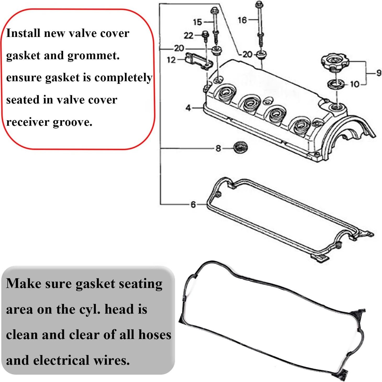 Junta de Tapa de Válvula Quivimoro VS50499R para Honda Civic 1992-2000