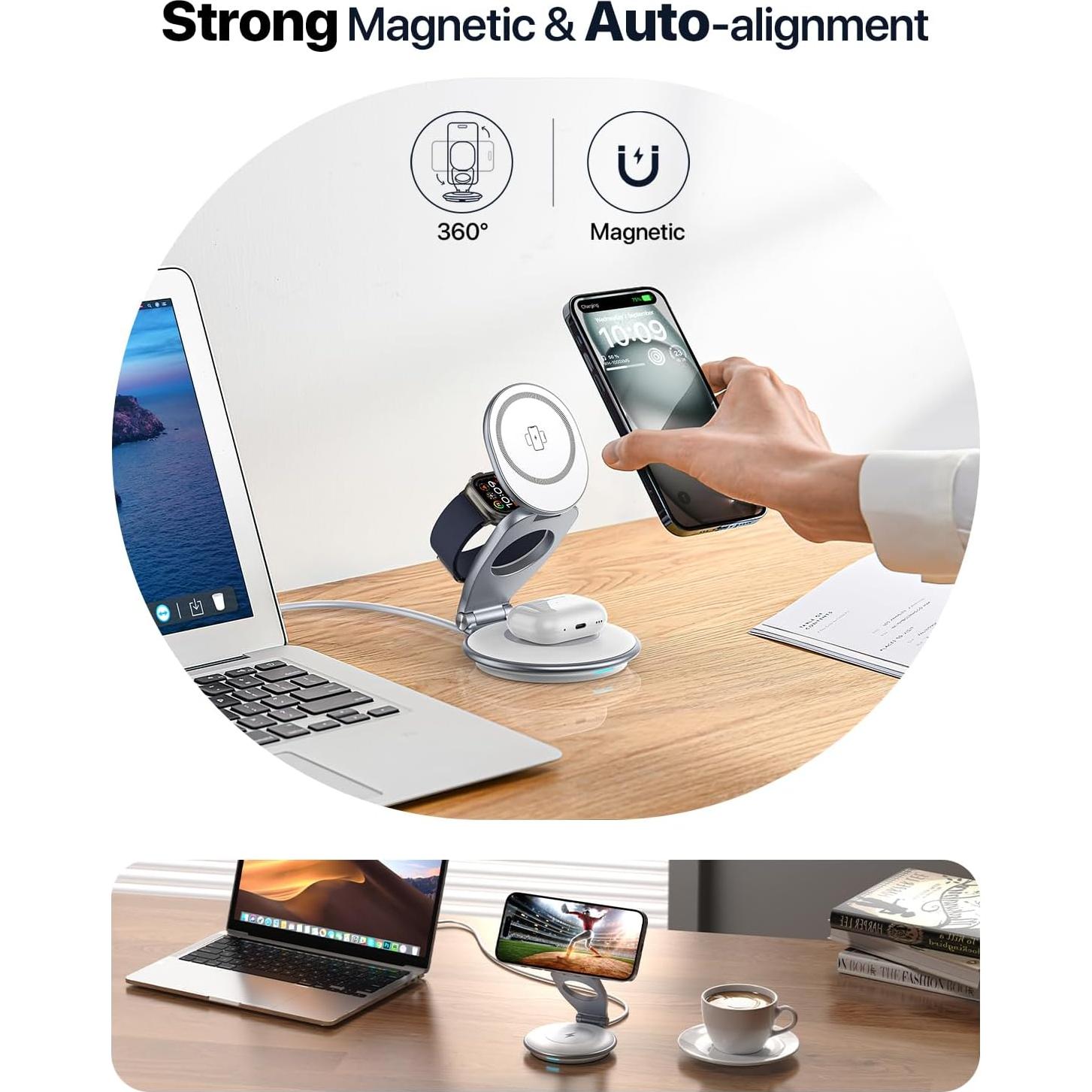 Estación de Carga Inalámbrica EXW 3 en 1 para iPhone y Apple Watch