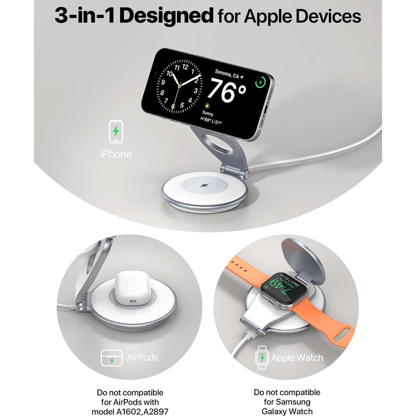 Estación de Carga Inalámbrica EXW 3 en 1 para iPhone y Apple Watch