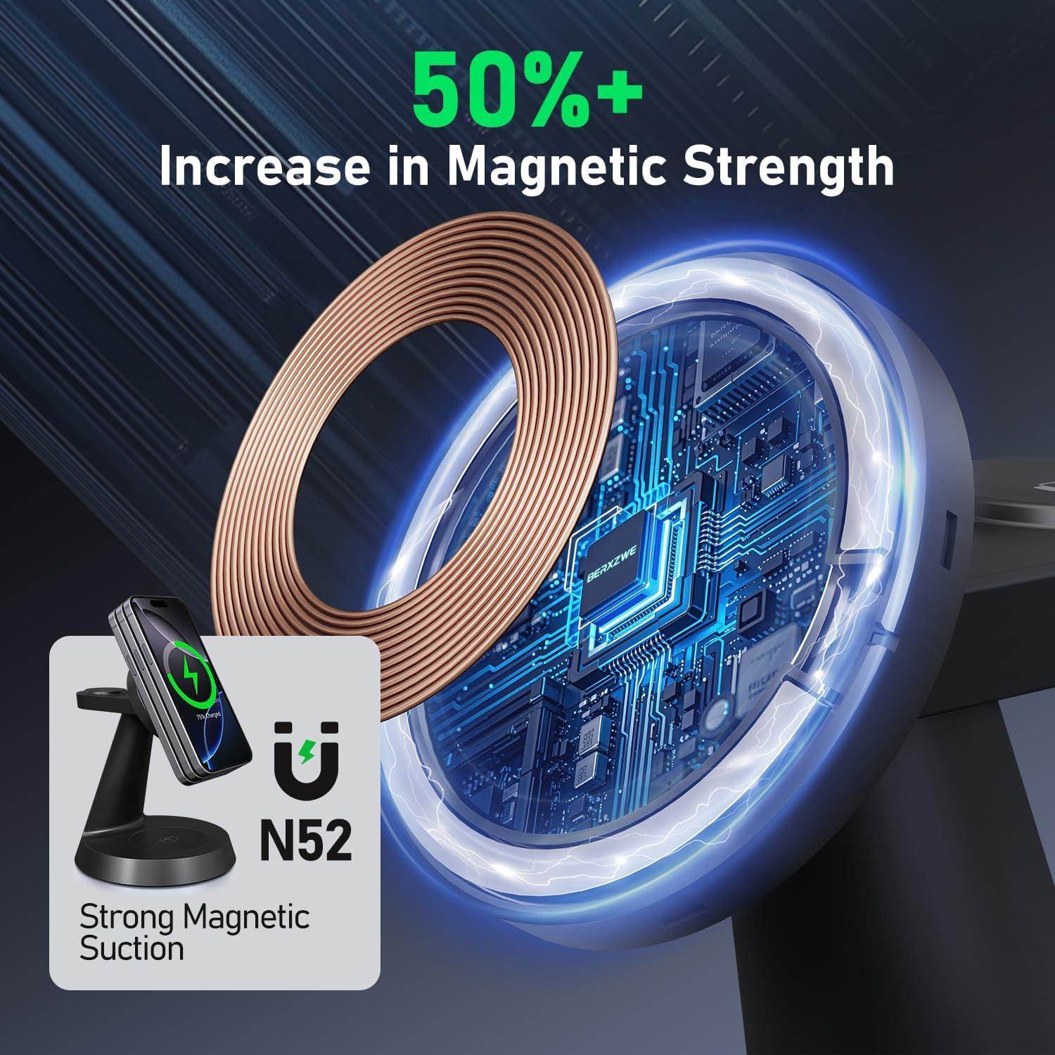 Cargador Inalámbrico 3 en 1 BERXZWE para Apple 15W Negro