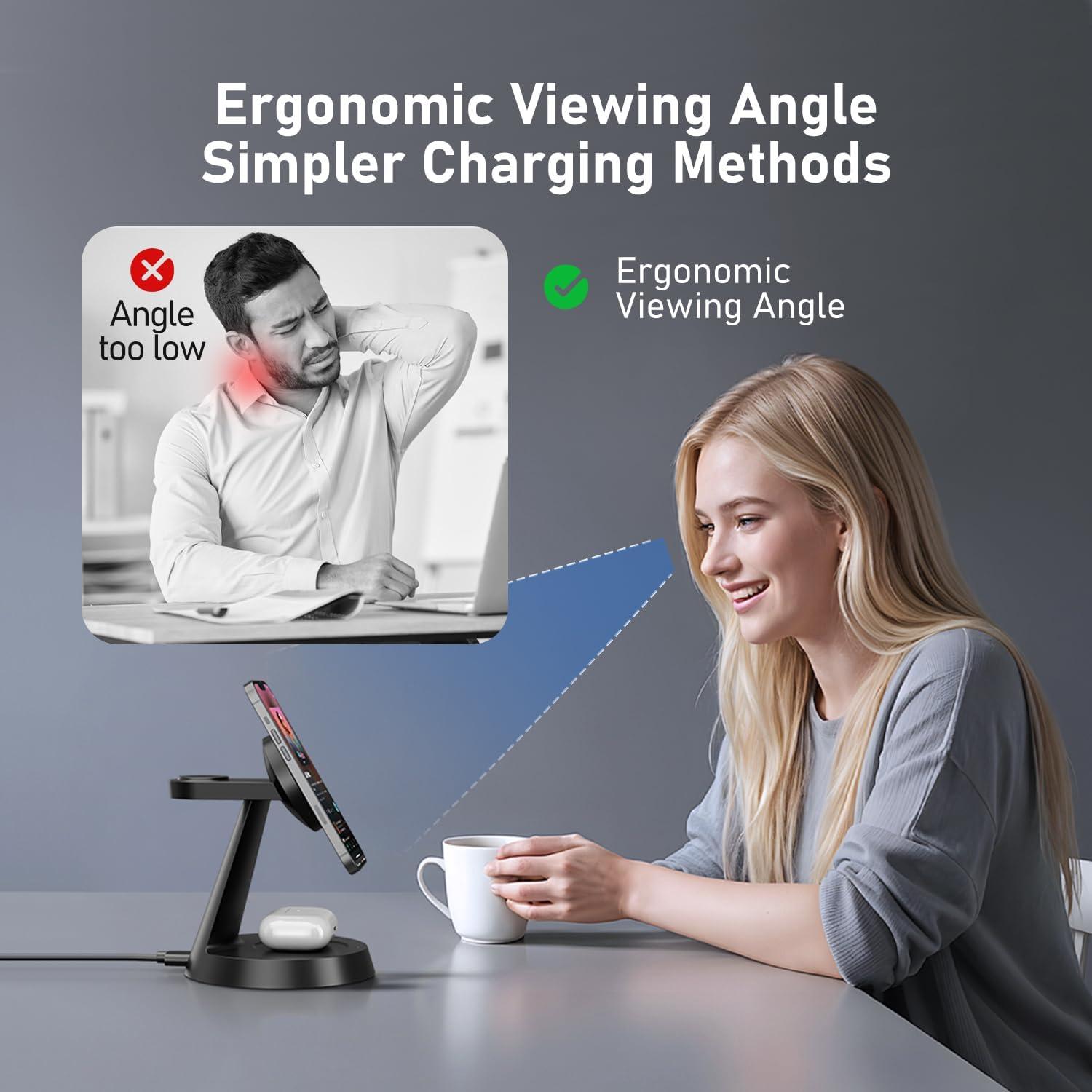 Cargador Inalámbrico 3 en 1 BERXZWE para Apple 15W Negro