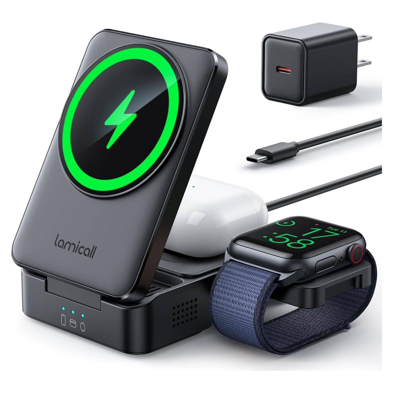 Estación de Carga 3 en 1 Lamicall para Apple - Soporte Plegable