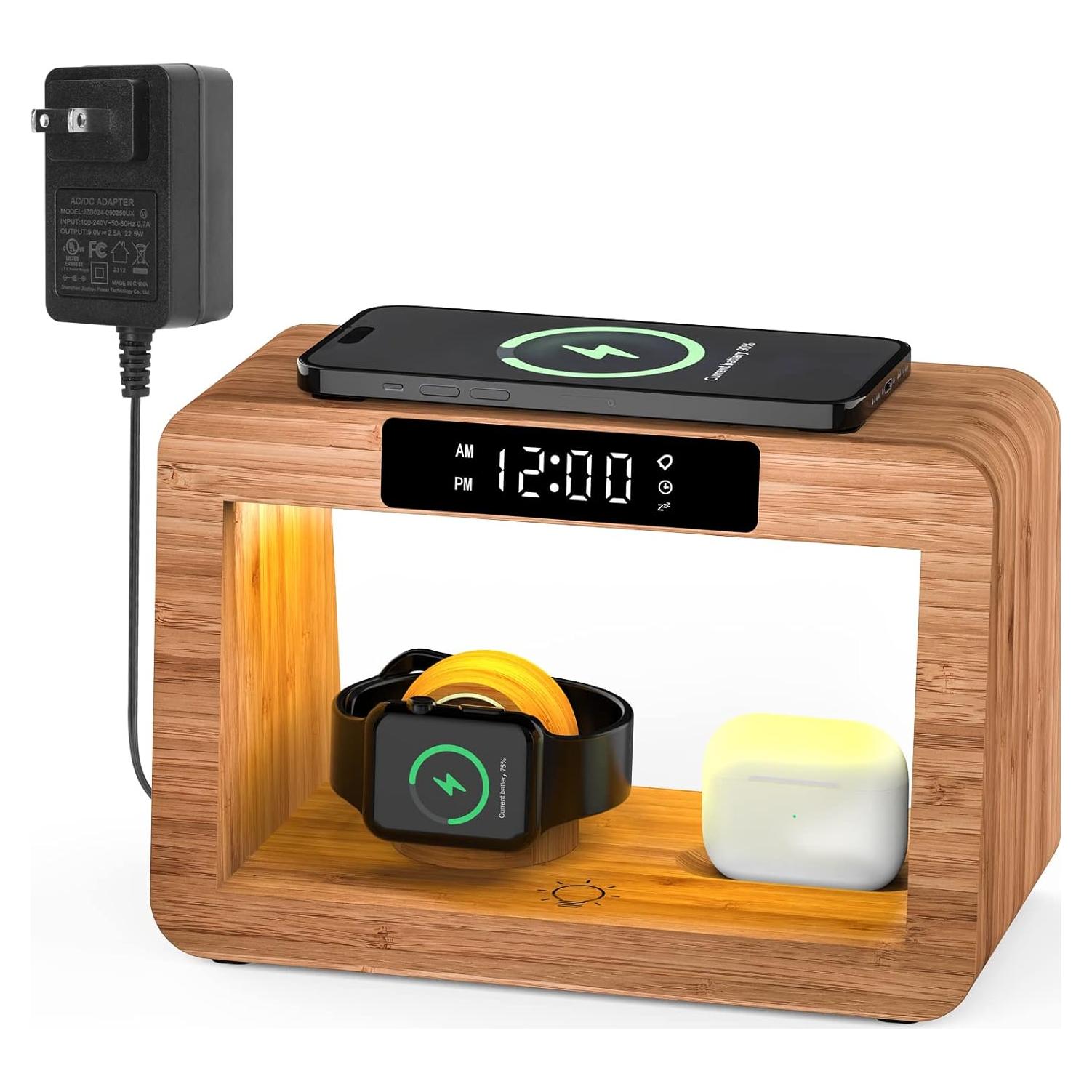 Estación de Carga Inalámbrica Qunfa 3 en 1 con Reloj