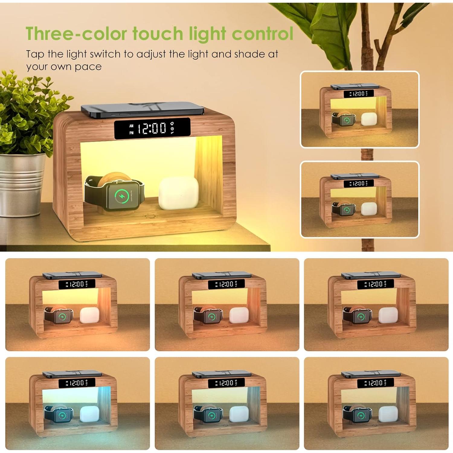 Estación de Carga Inalámbrica Qunfa 3 en 1 con Reloj