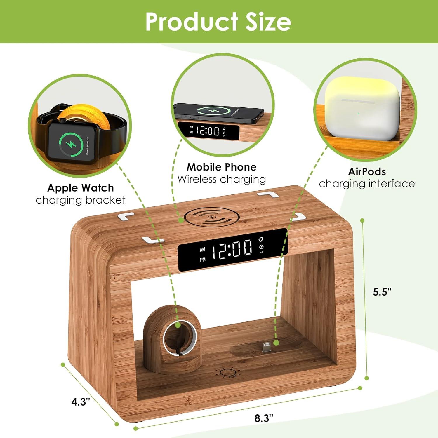 Estación de Carga Inalámbrica Qunfa 3 en 1 con Reloj