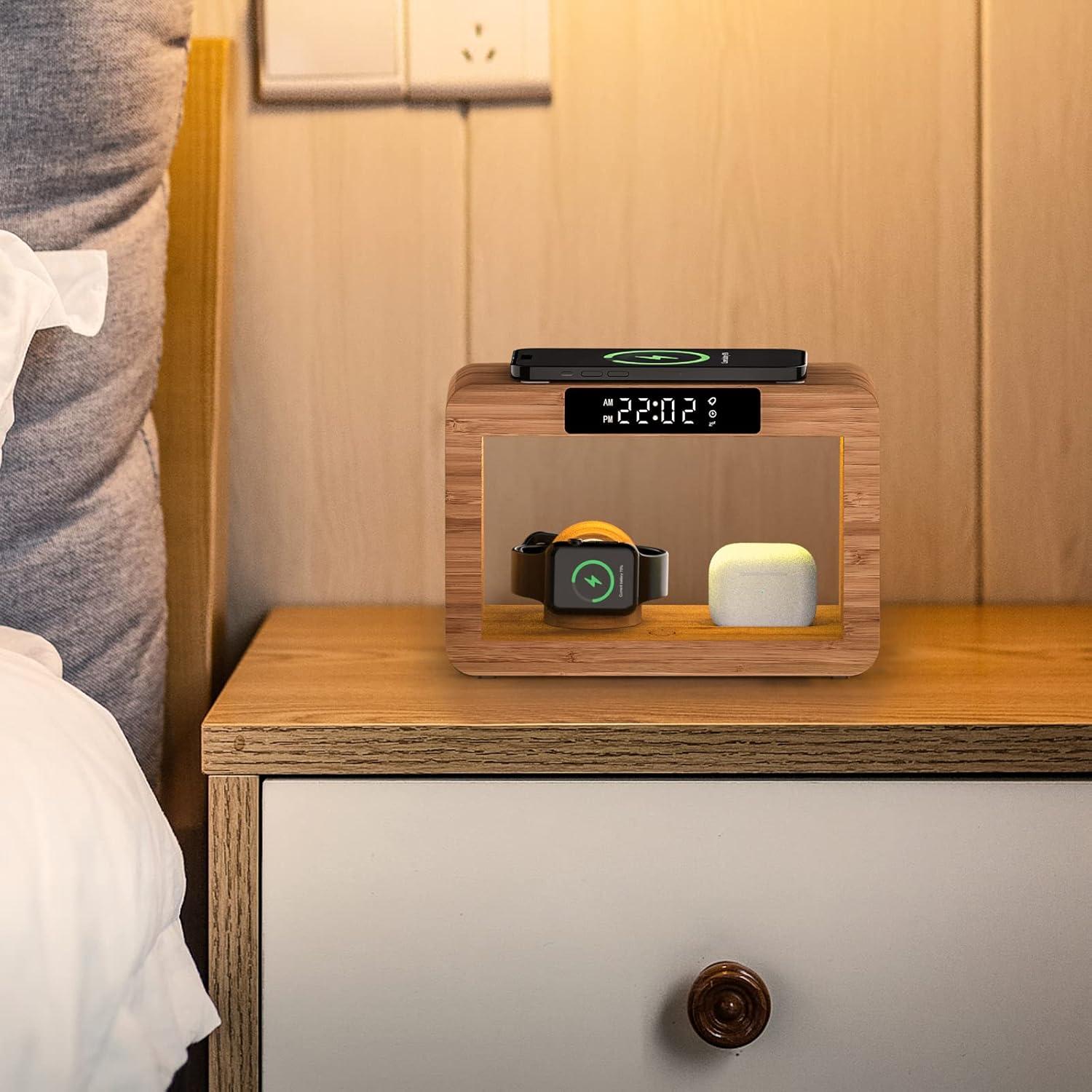 Estación de Carga Inalámbrica Qunfa 3 en 1 con Reloj