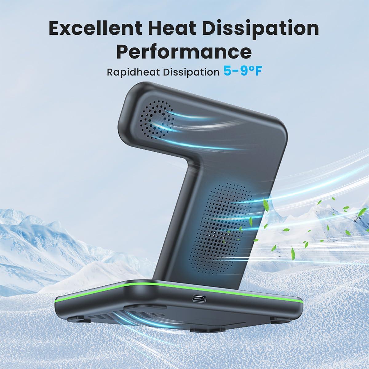 Cargador Inalámbrico WAITIEE 3 en 1 15W para iPhone y Apple Watch