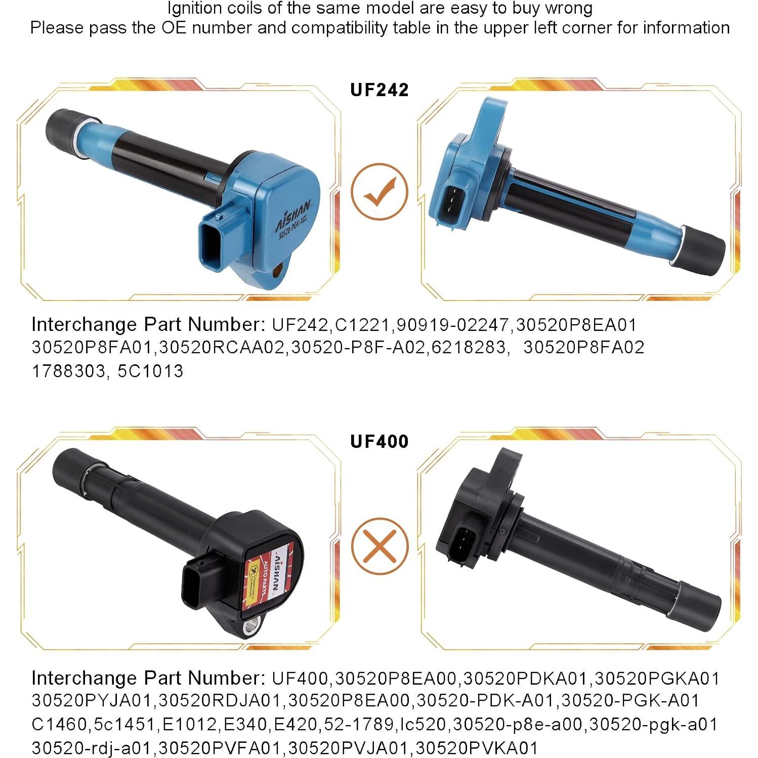 Juego de 6 Bobinas de Encendido AISHAN UF242 para Honda y Acura