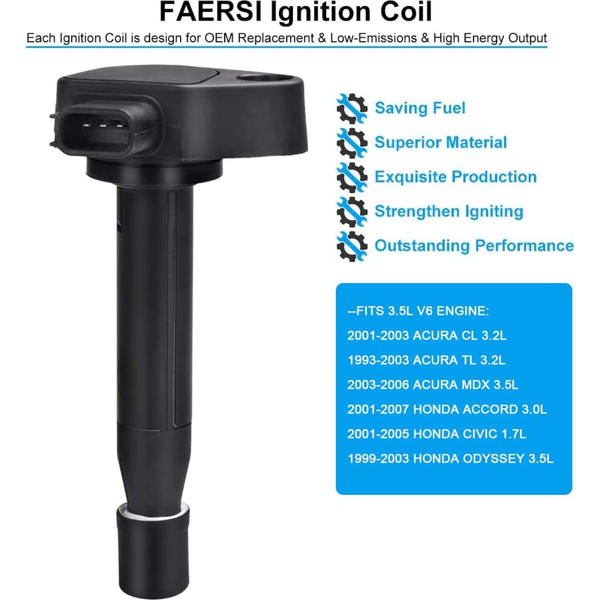 Paquete de 6 Bobinas de Encendido FAERSI para Honda y Acura