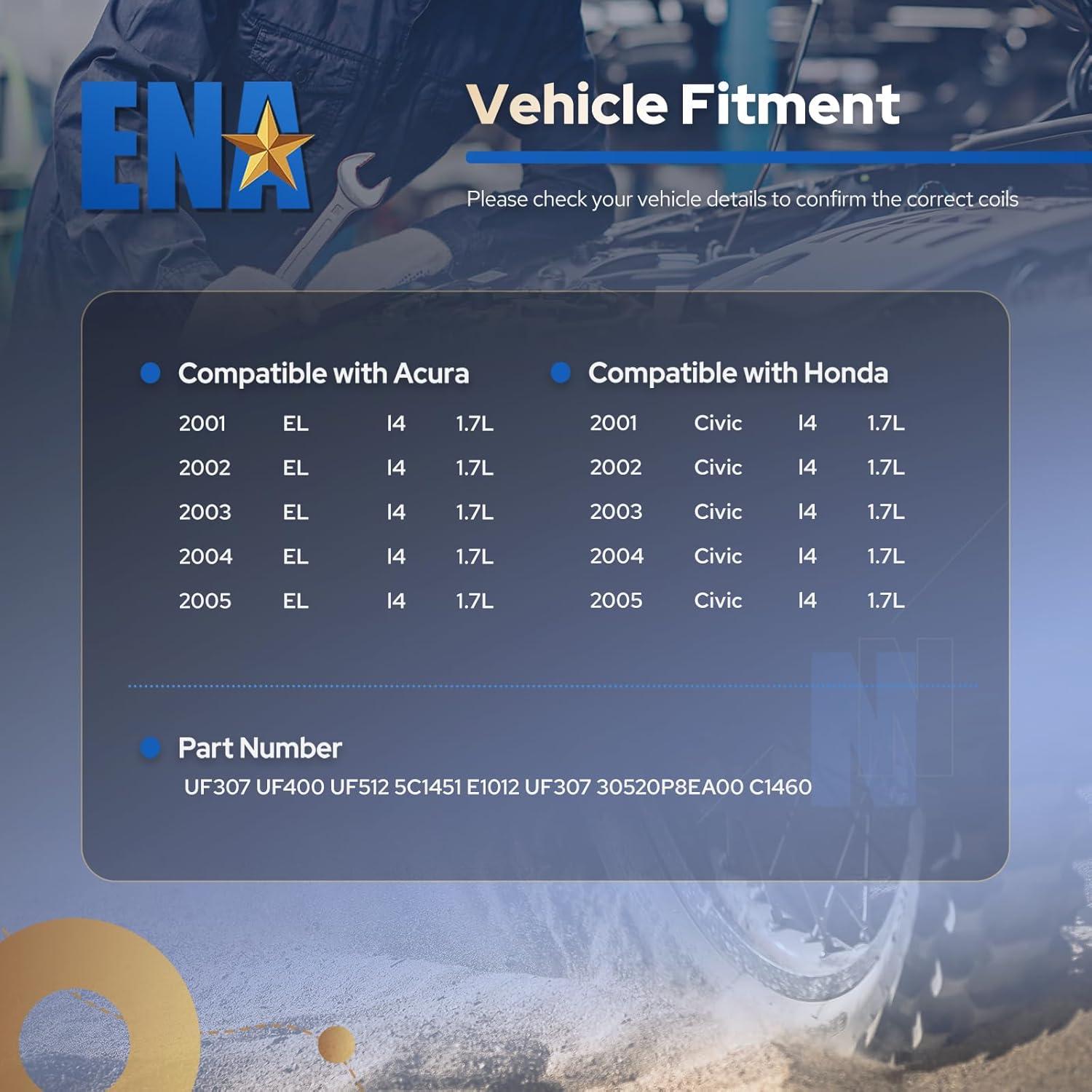 Juego de 4 Bobinas de Encendido ENA para Honda Civic y Acura EL