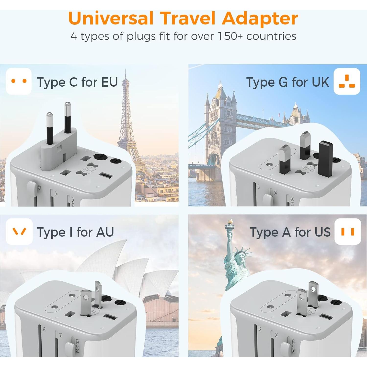 Adaptador de Viaje Universal TESSAN 5 en 1 USB C 3A