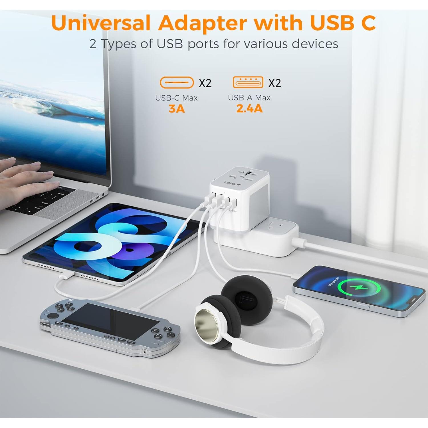 Adaptador de Viaje Universal TESSAN 5 en 1 USB C 3A