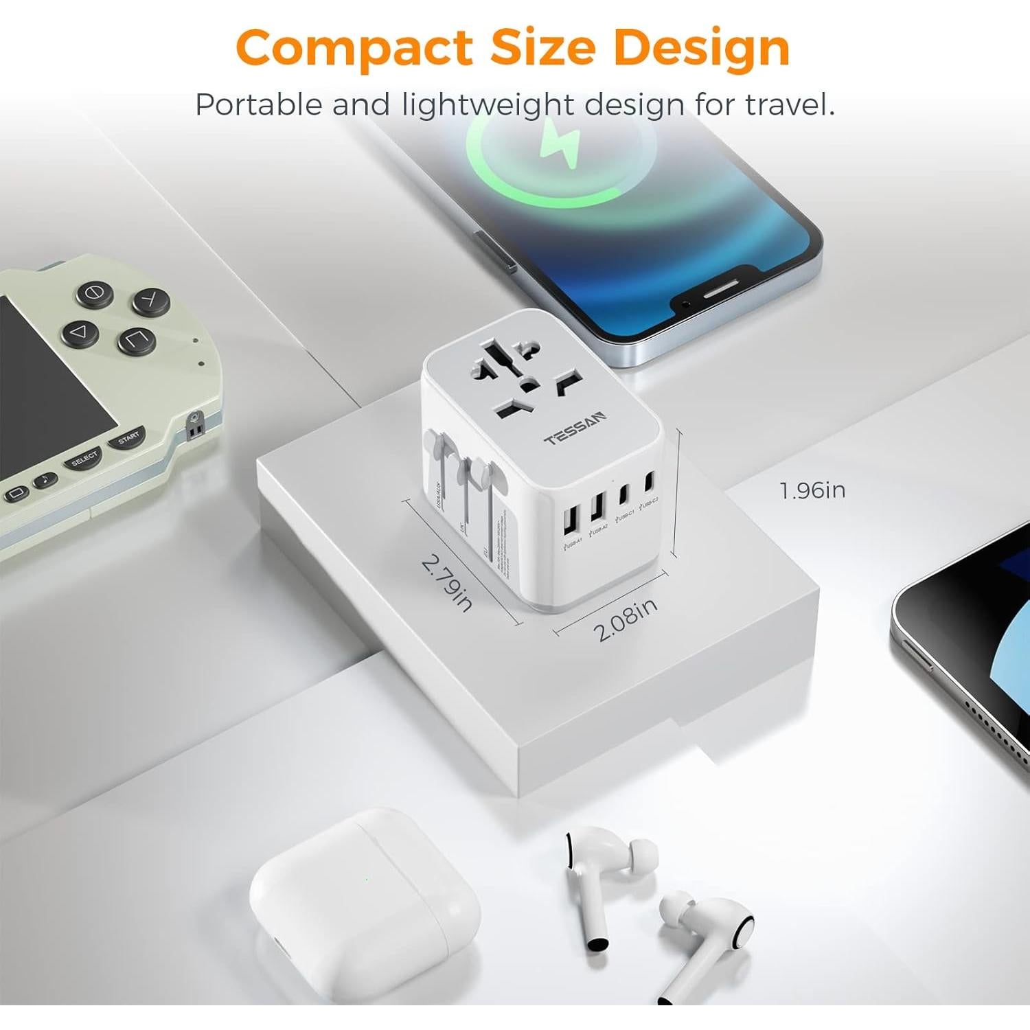 Adaptador de Viaje Universal TESSAN 5 en 1 USB C 3A