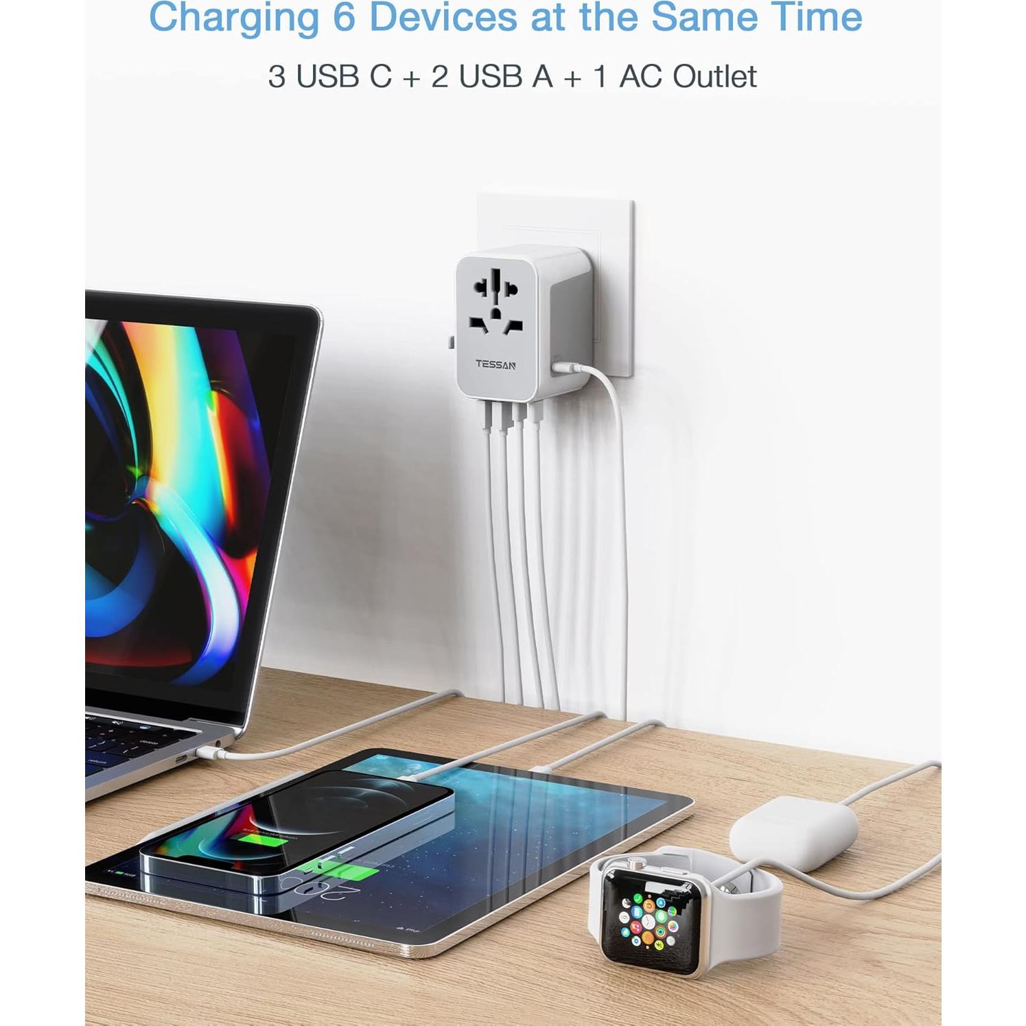 Adaptador de Viaje Universal TESSAN 5 en 1 USB C 3A