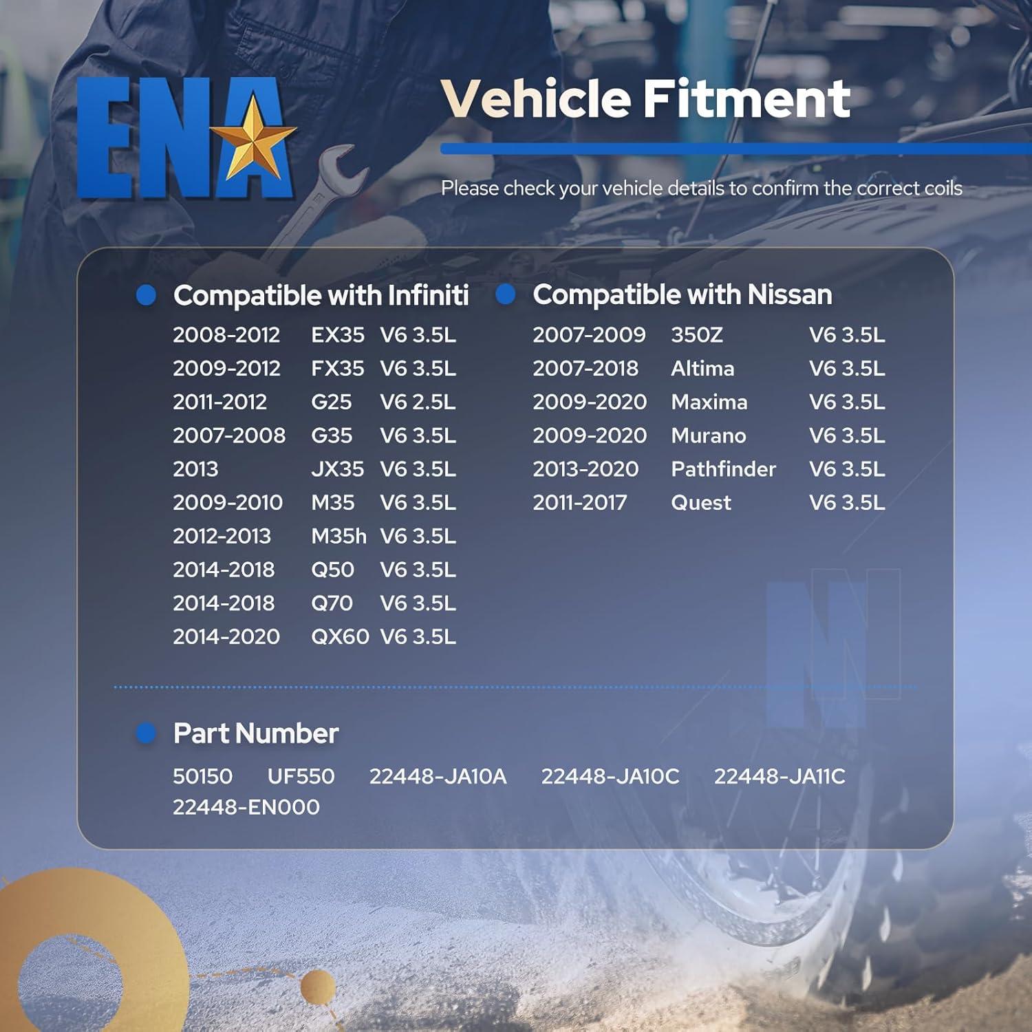 ENA Juego de 6 Bobinas de Encendido para Nissan Infiniti 2.5L 3.5L