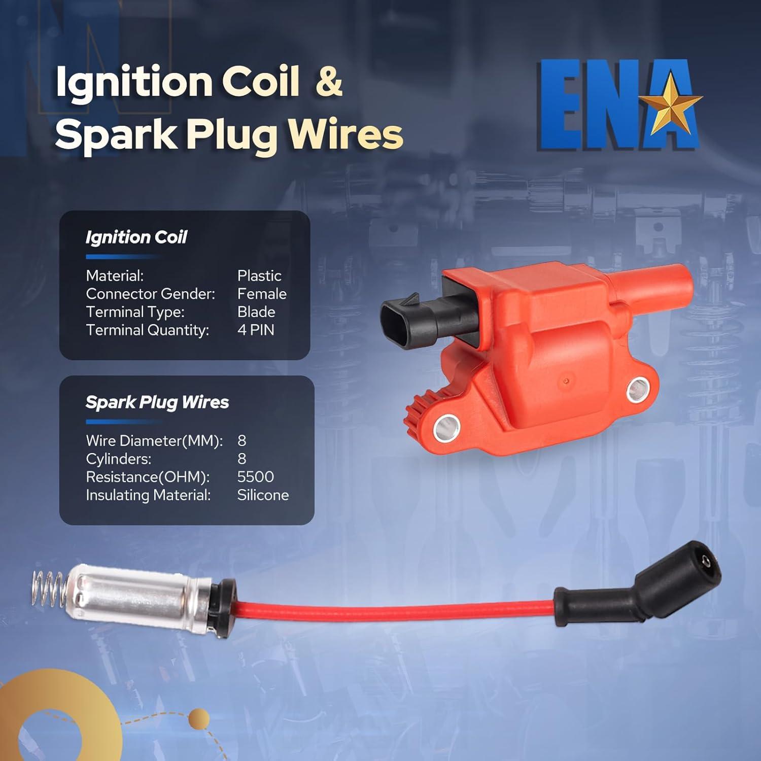 ENA Juego de 8 Bobinas de Encendido y Cables de Bujía 8mm