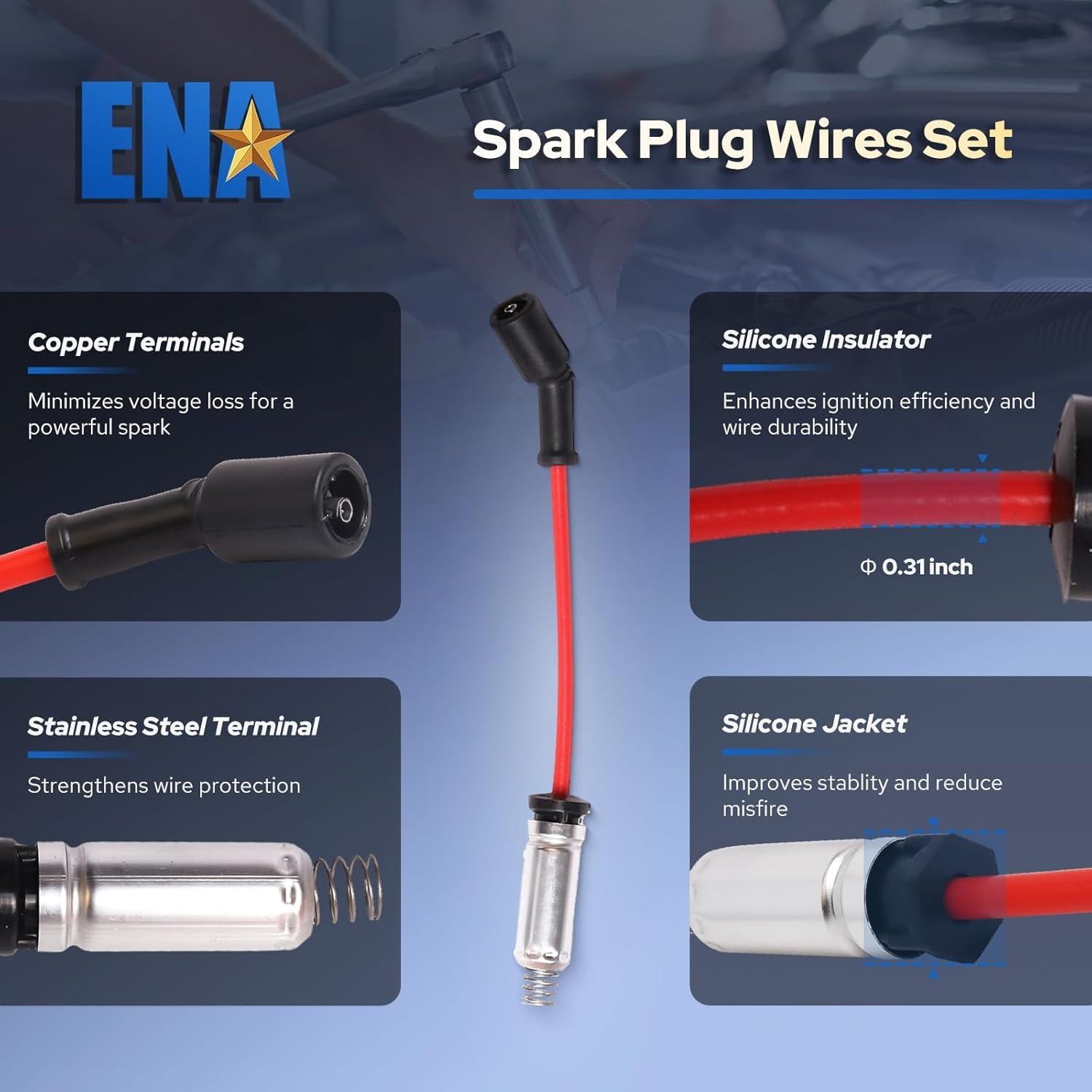 ENA Juego de 8 Bobinas de Encendido y Cables de Bujía 8mm
