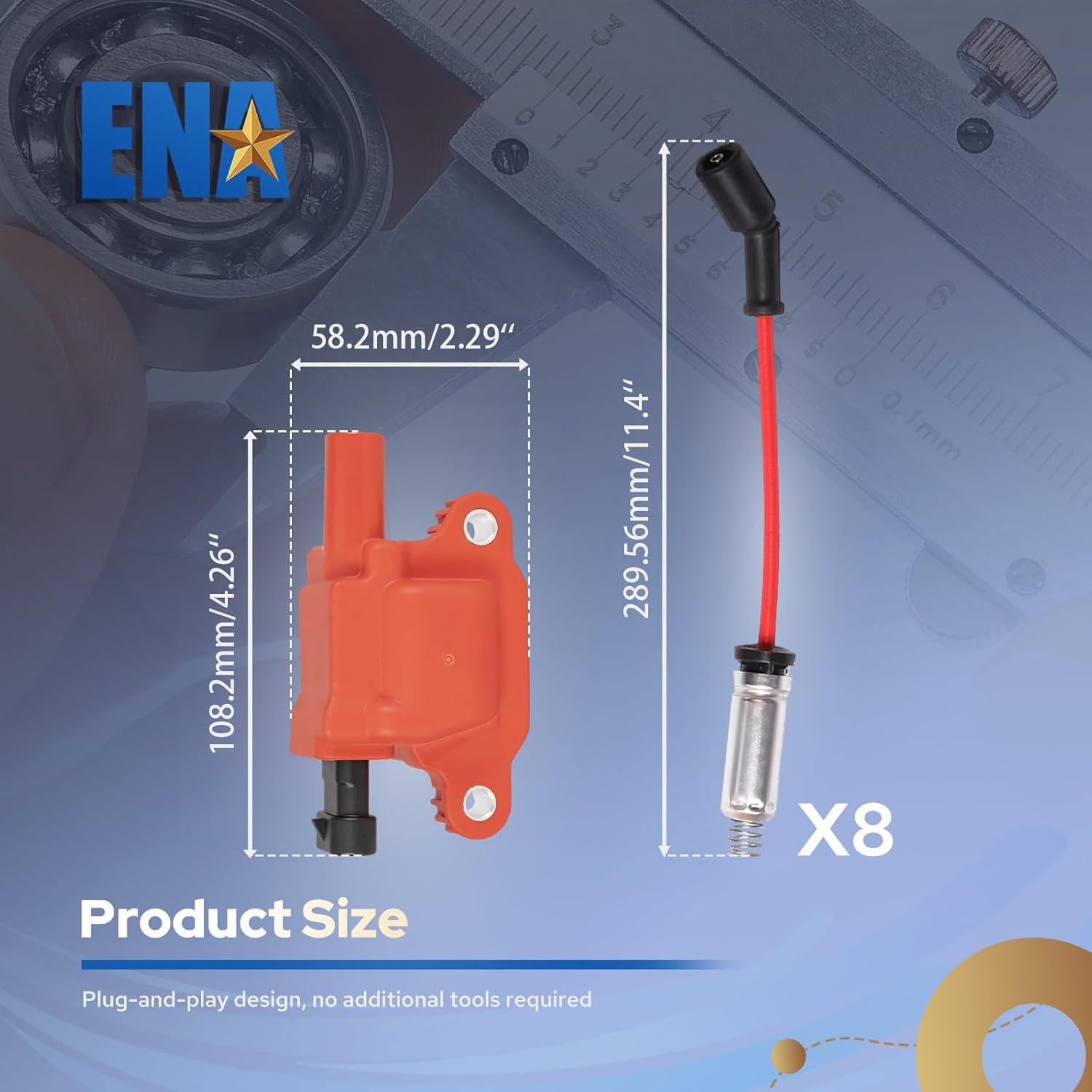 ENA Juego de 8 Bobinas de Encendido y Cables de Bujía 8mm