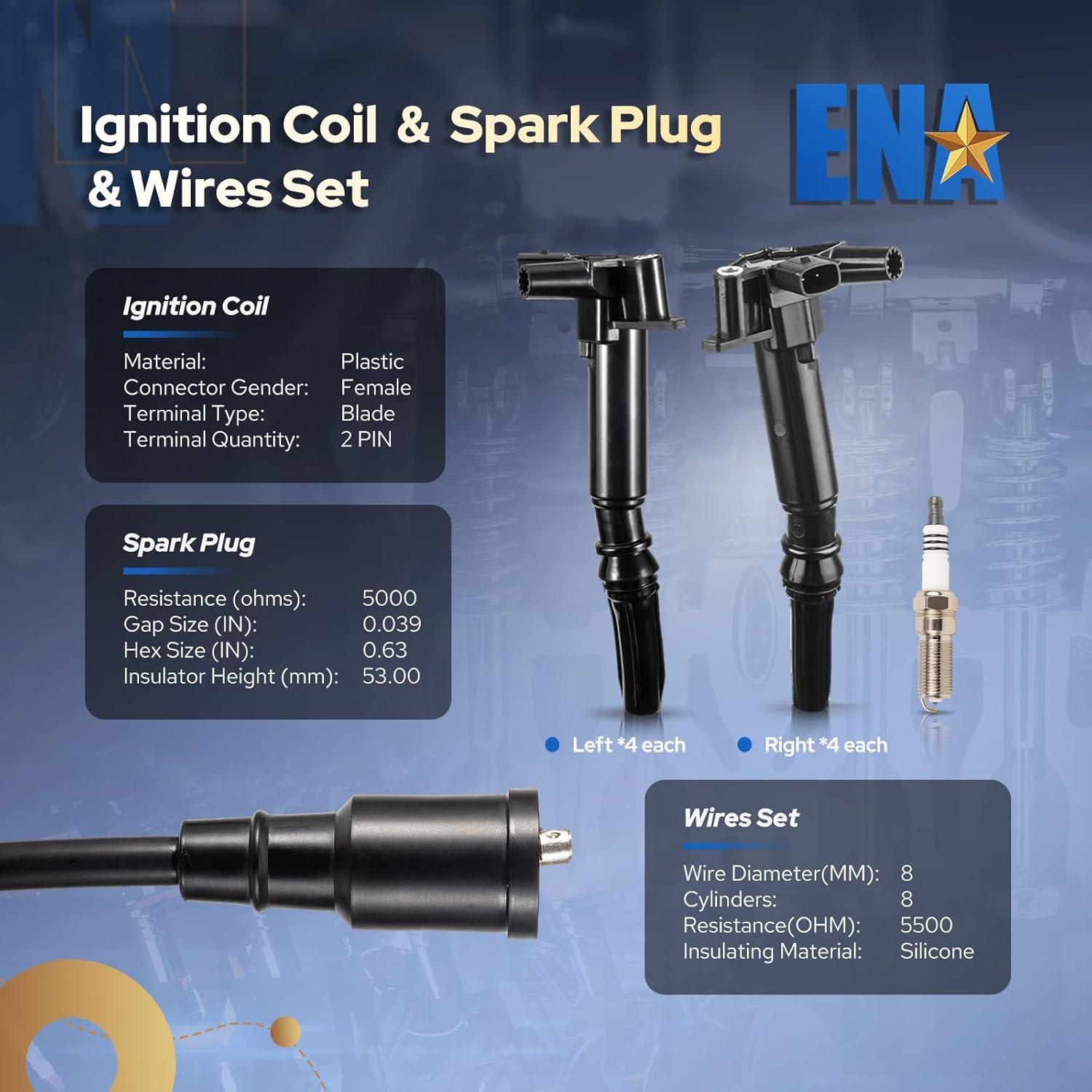 Juego de 8 Bobinas de Encendido ENA + 16 Bujías Platino Ford