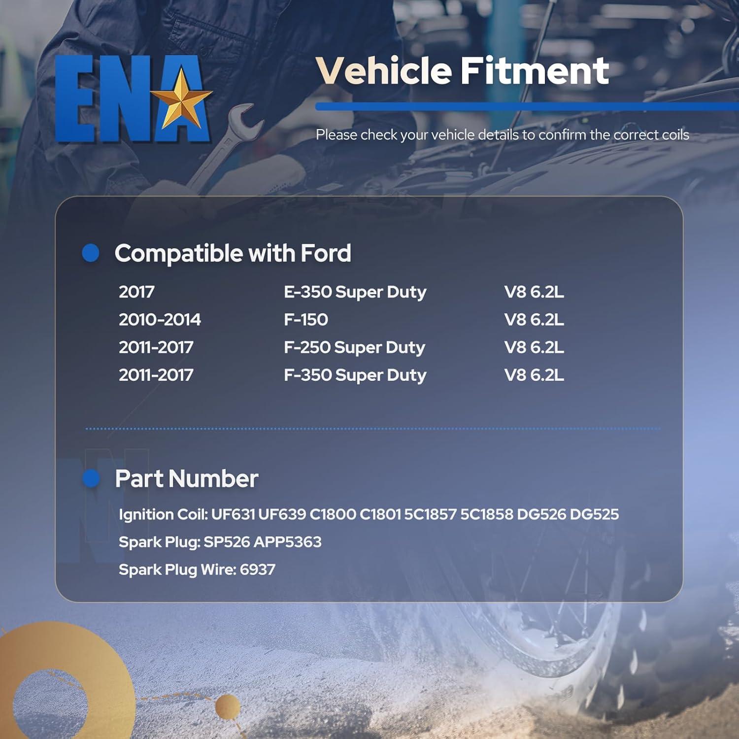 Juego de 8 Bobinas de Encendido ENA + 16 Bujías Platino Ford