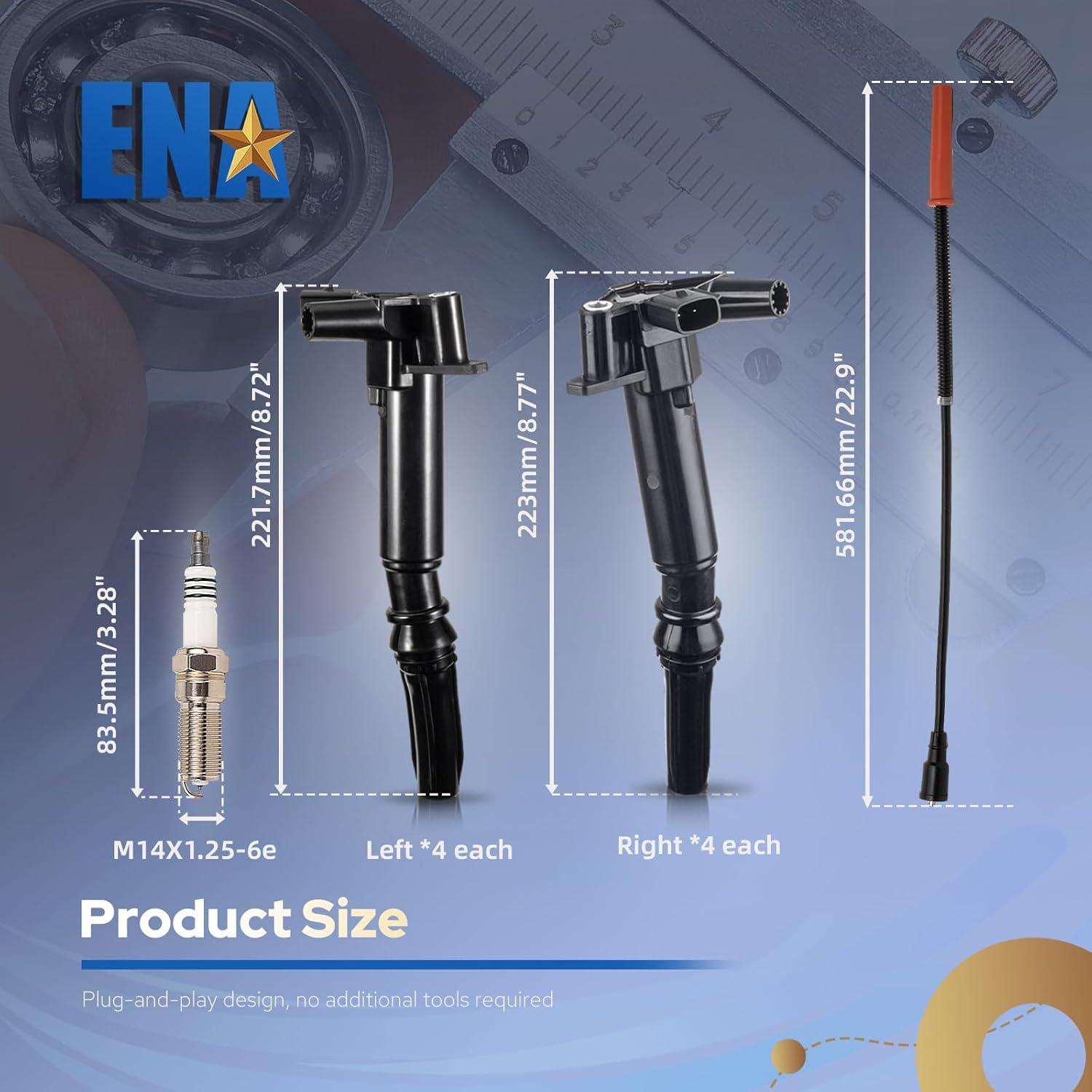 Juego de 8 Bobinas de Encendido ENA + 16 Bujías Platino Ford