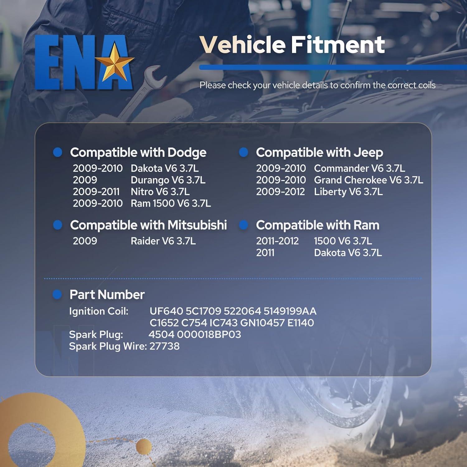 Juego de 3 Bobinas de Encendido ENA + 6 Bujías Platino 3.7L