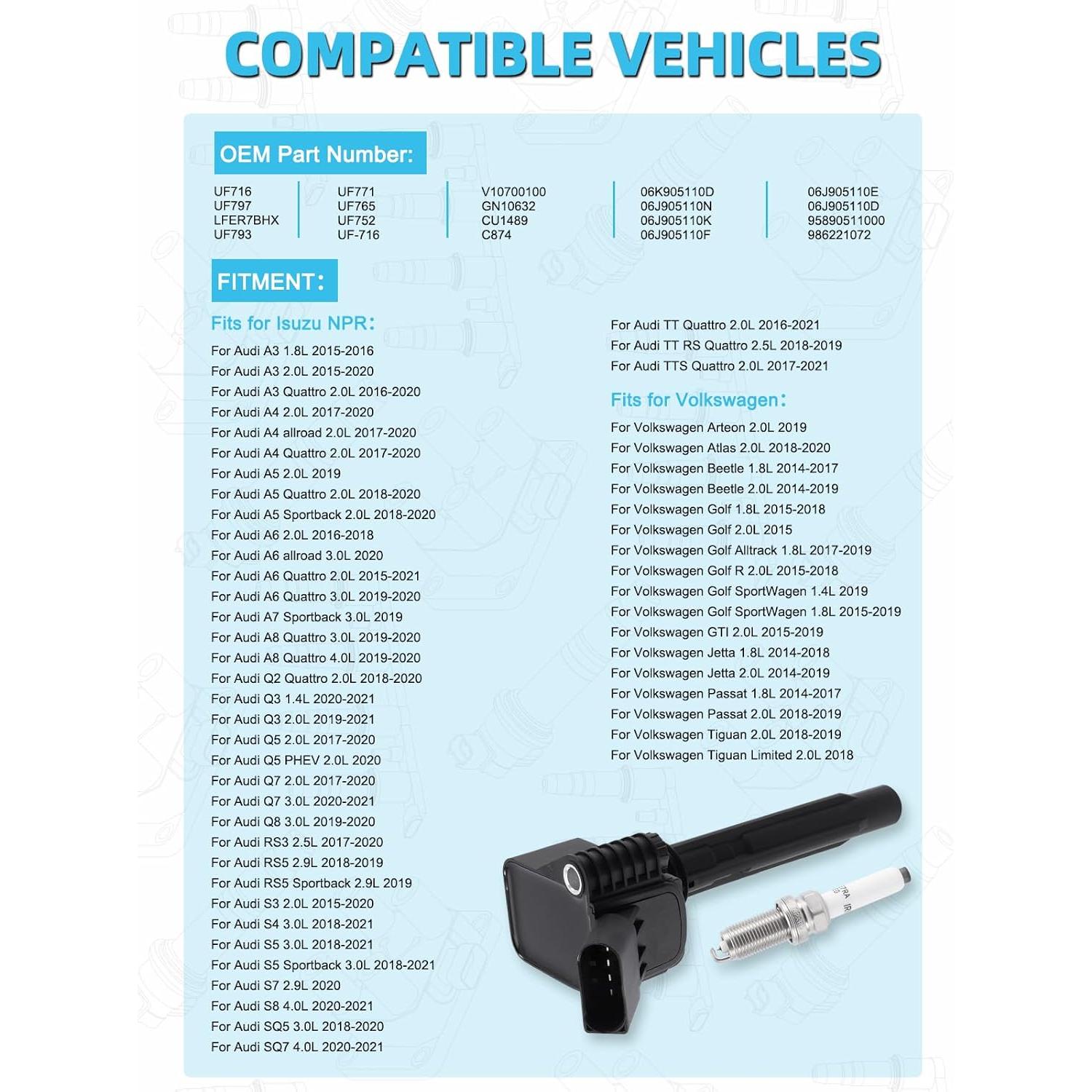 Bobina de Encendido y Bujía Iridio TAUTOY 4PCS 2.0L 2014-2021