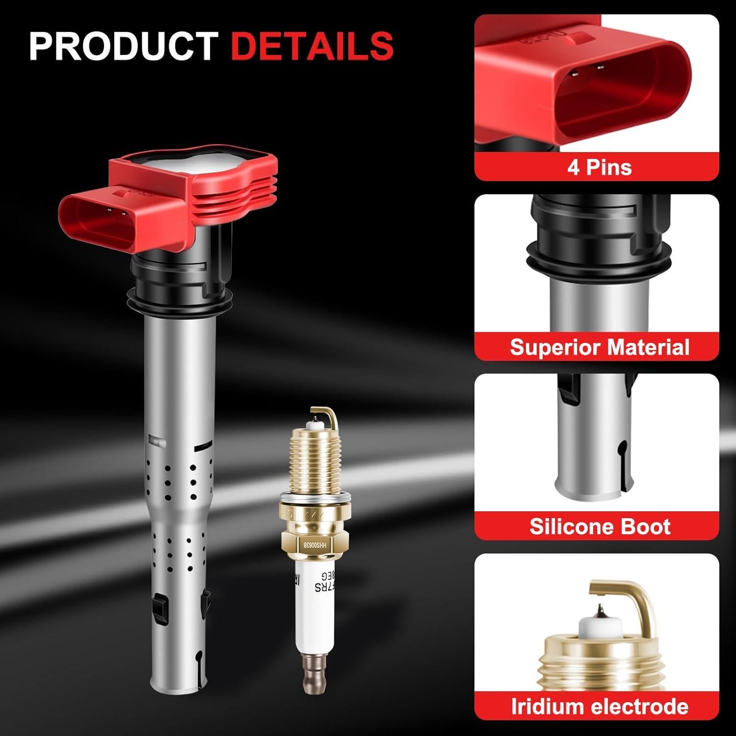 Bobinas de Encendido y Bujías de Iridio GPMMWPG UF529 para Audi y VW