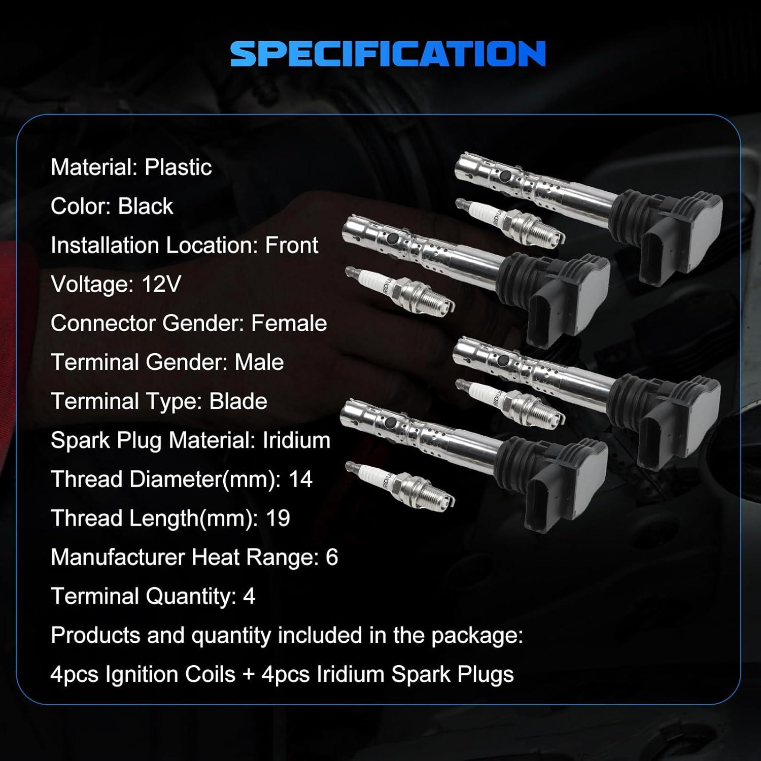 Juego de Bobinas de Encendido YOMALL UF411 + Bujías Iridio 6458