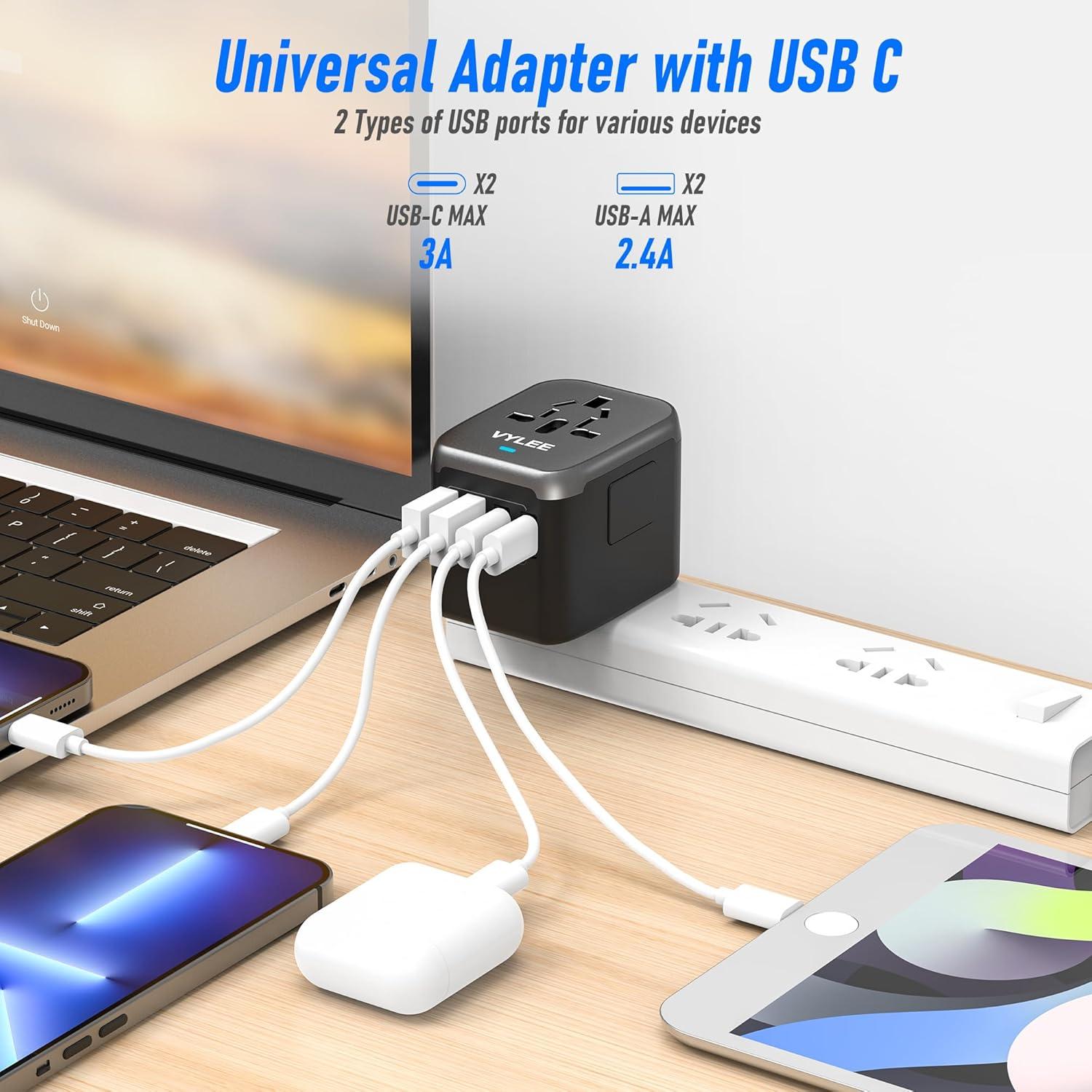 Adaptador de Enchufe Universal 5 en 1 Ouli 3.5A USB-C Negro
