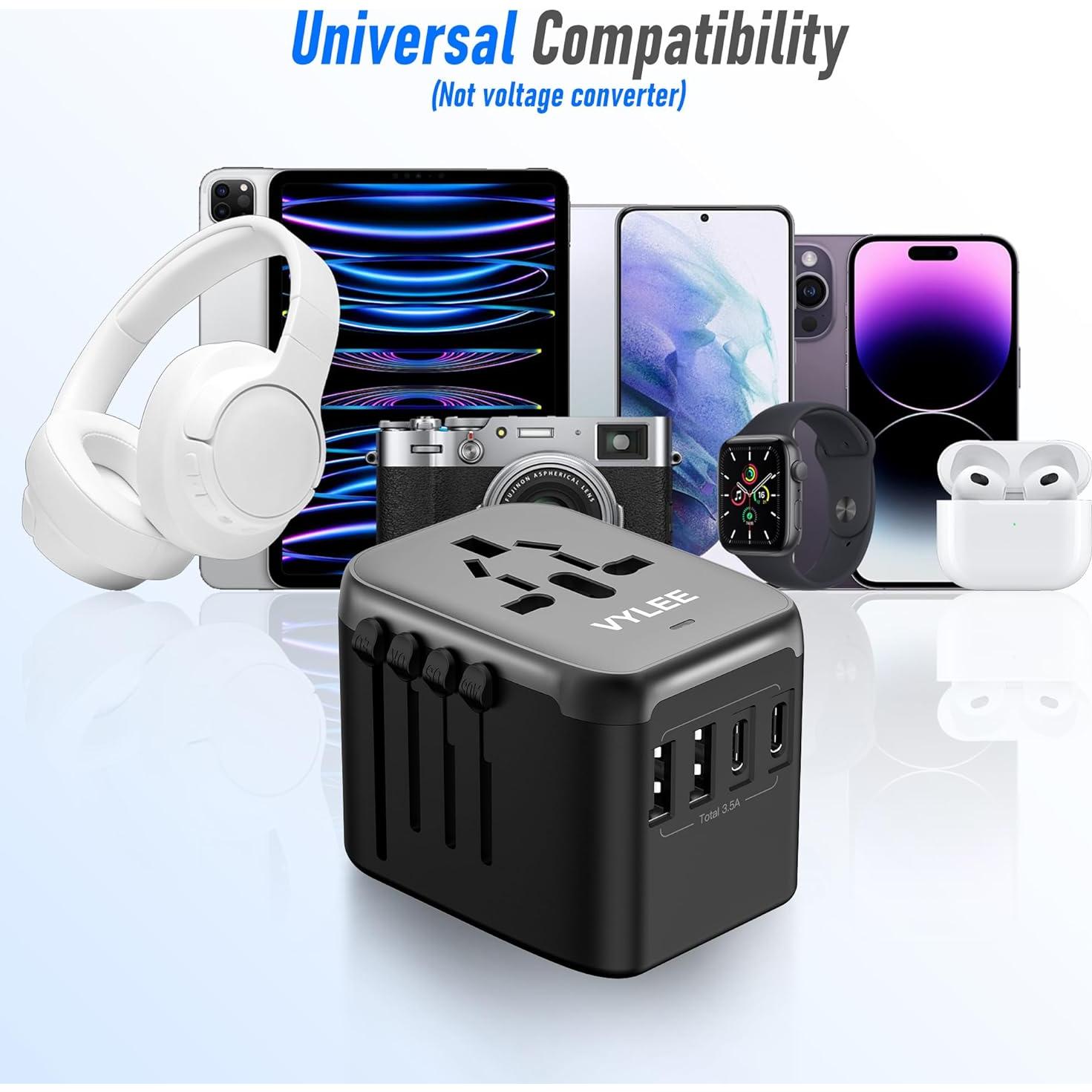 Adaptador de Enchufe Universal 5 en 1 Ouli 3.5A USB-C Negro