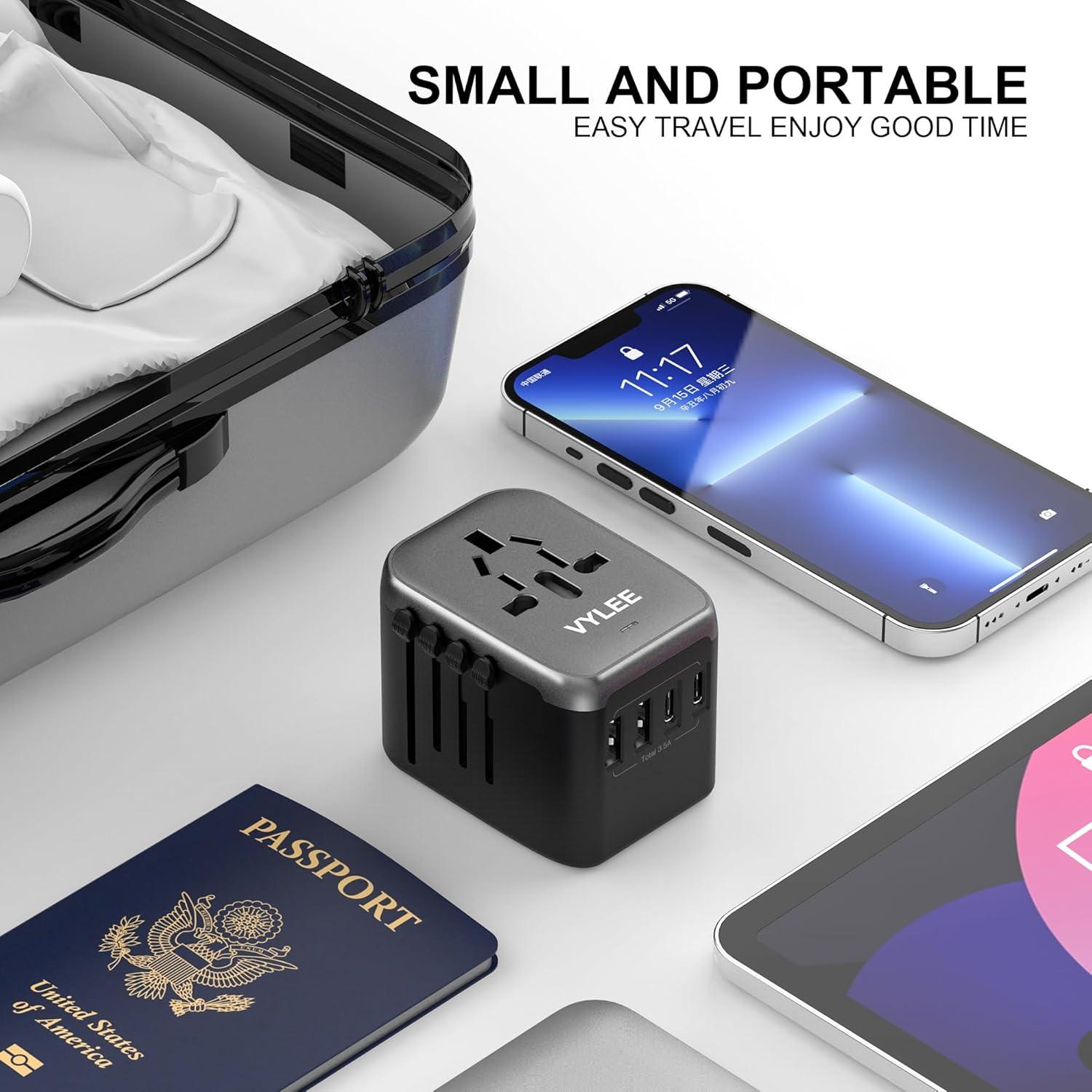 Adaptador de Enchufe Universal 5 en 1 Ouli 3.5A USB-C Negro