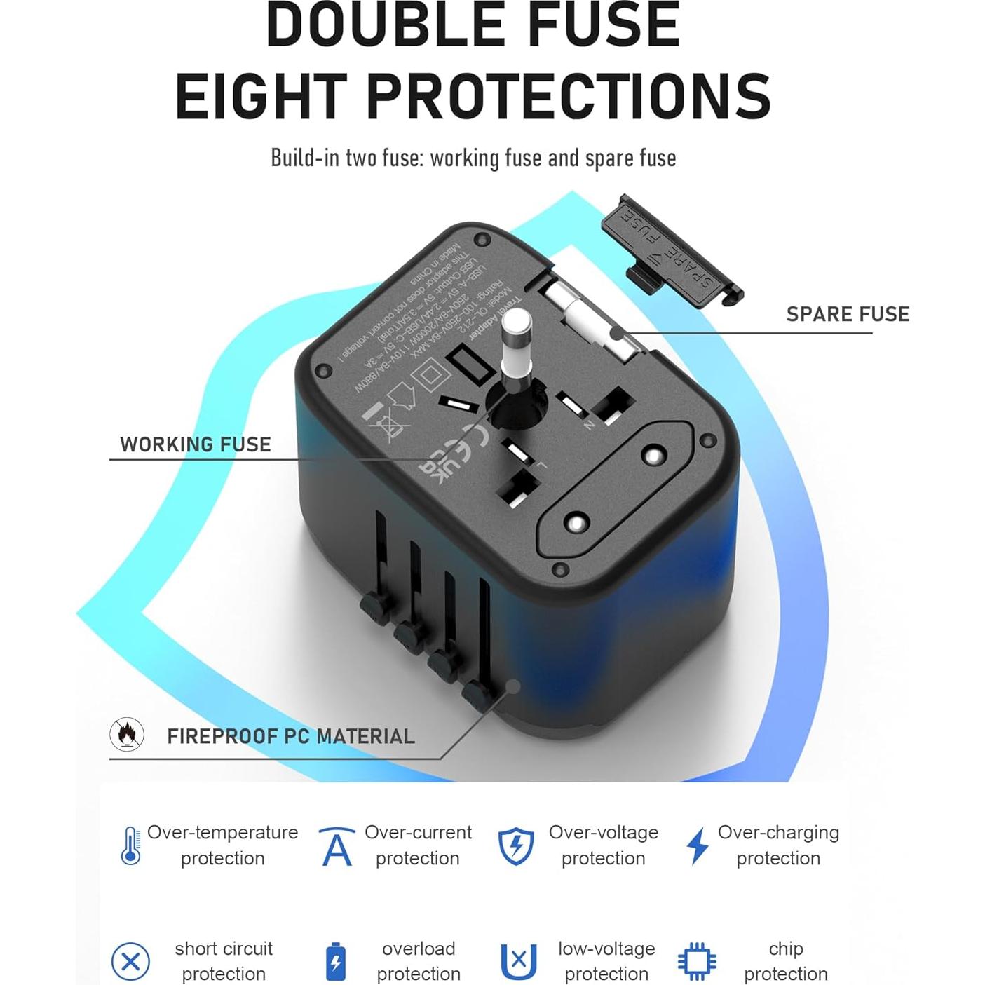 Adaptador de Enchufe Universal 5 en 1 Ouli 3.5A USB-C Negro