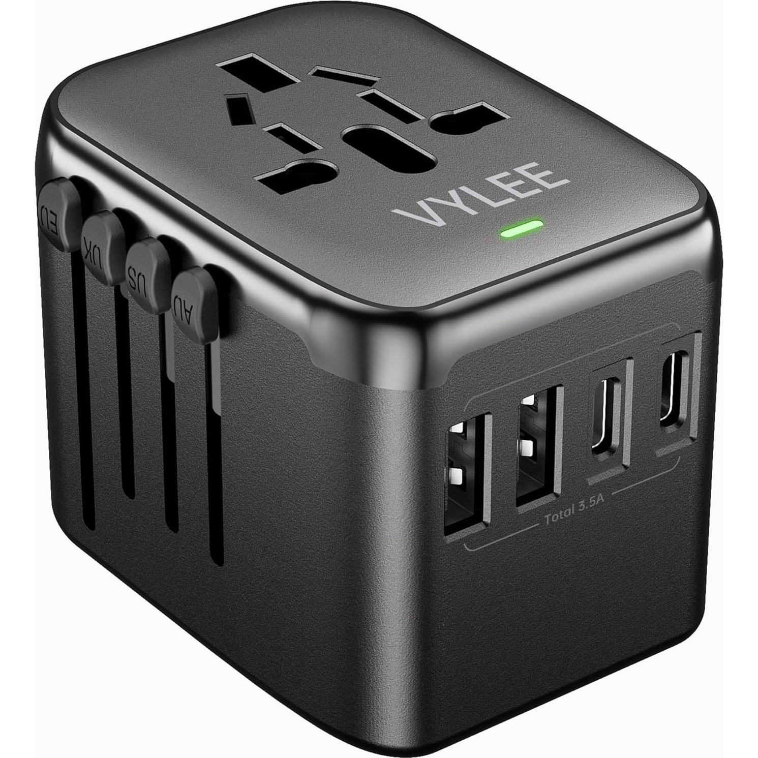Adaptador de Enchufe Universal 5 en 1 Ouli 3.5A USB-C Negro