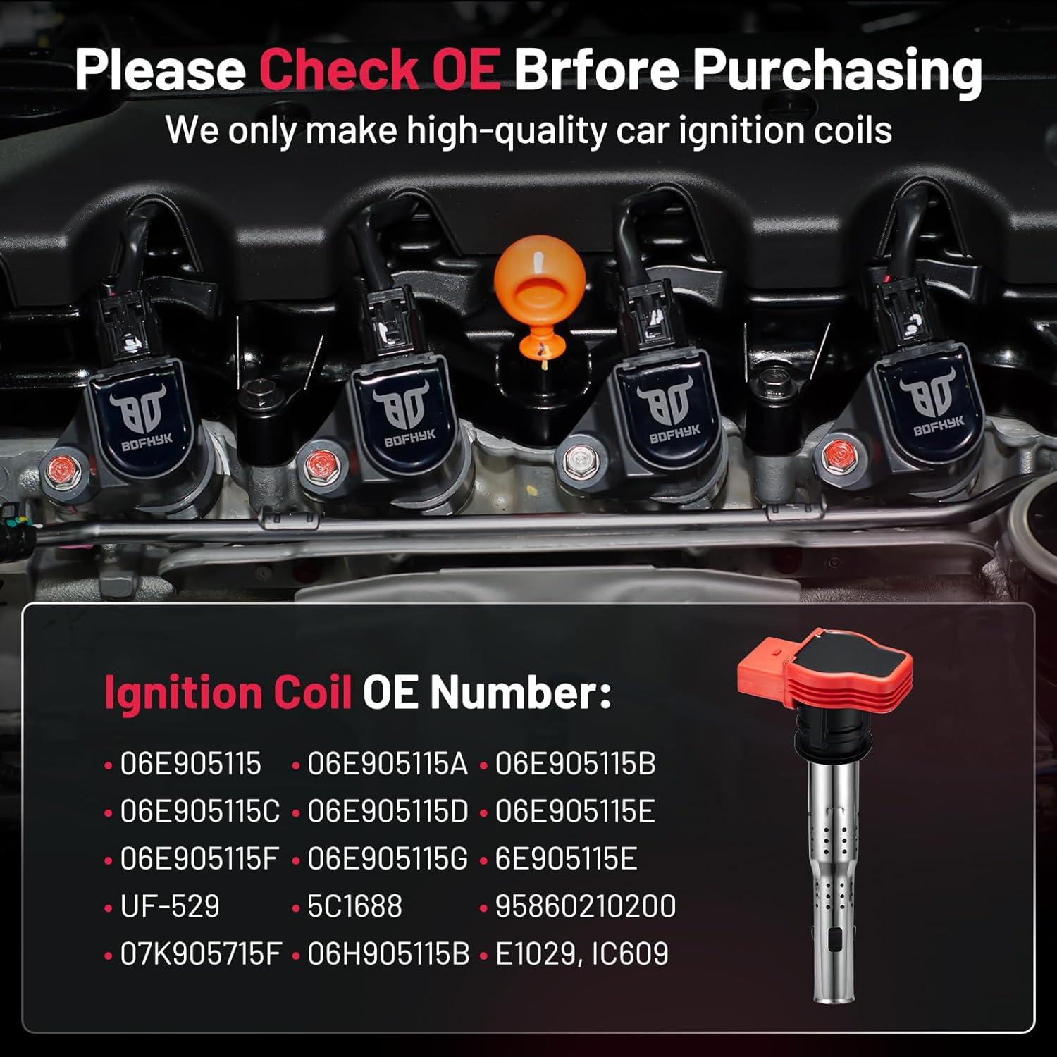 Bobinas de Encendido BDFHYK UF529 para Audi y VW - Juego de 4