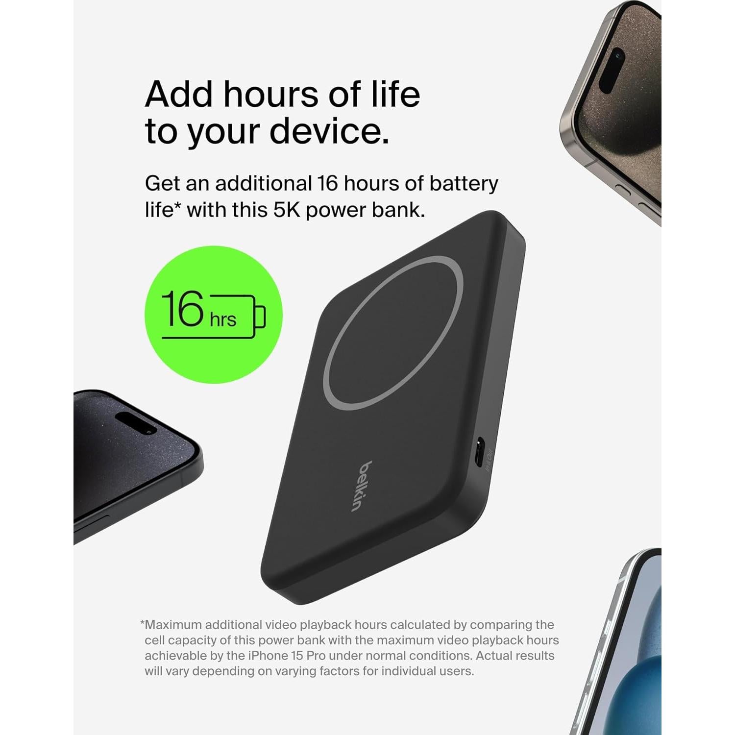 Cargador Inalámbrico Belkin 5,000mAh Qi2 con Soporte - Negro