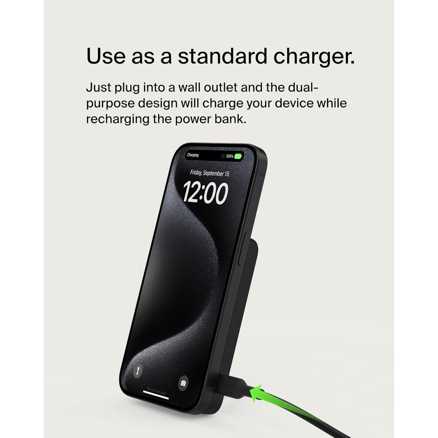 Cargador Inalámbrico Belkin 5,000mAh Qi2 con Soporte - Negro